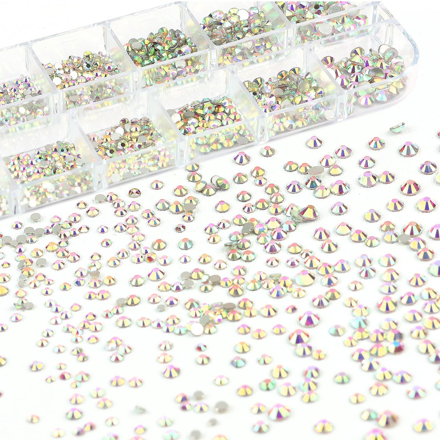 SEMATA AB Crystal Nail Art Rhinestones Charms Flatback Nail Gems Rhinestones Diamonds Multi Shapes AB Crystal Nails Charms Stone Mixed Size Nails Art Accessories Decoration Design for Women
