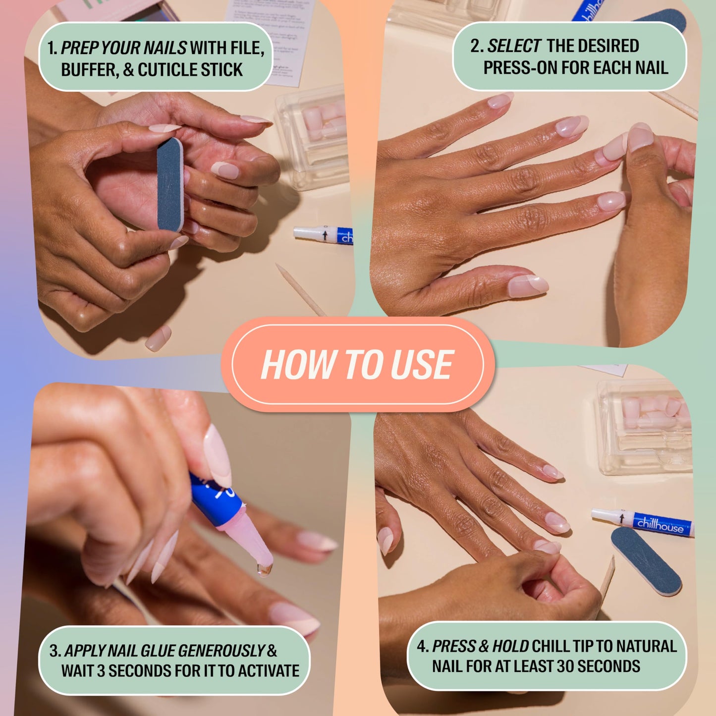 Chillhouse - Chill Tips, Press on Nails Kit - Mood Ring (Oval) - 30 Nail Shapes & Sizes - Up to 2 Weeks of Wear - Customizable Fit - Reusable - Latina Founded & Women Owned - Beauty & Self Care