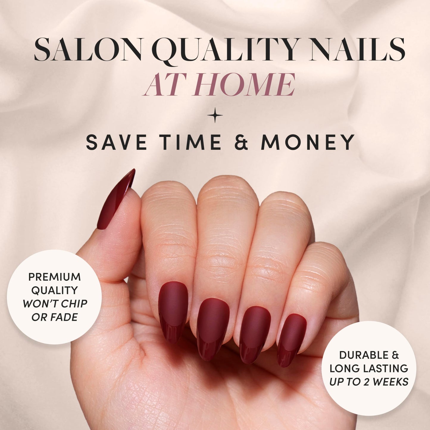 Glamnetic Press-On Nails Bundle - Merlot & Hailey | Matte Short Almond Dark Red Nails with Glossy French Tips | Glazed Short Almond False Nails | Reusable, Salon-Quality Nail Kits