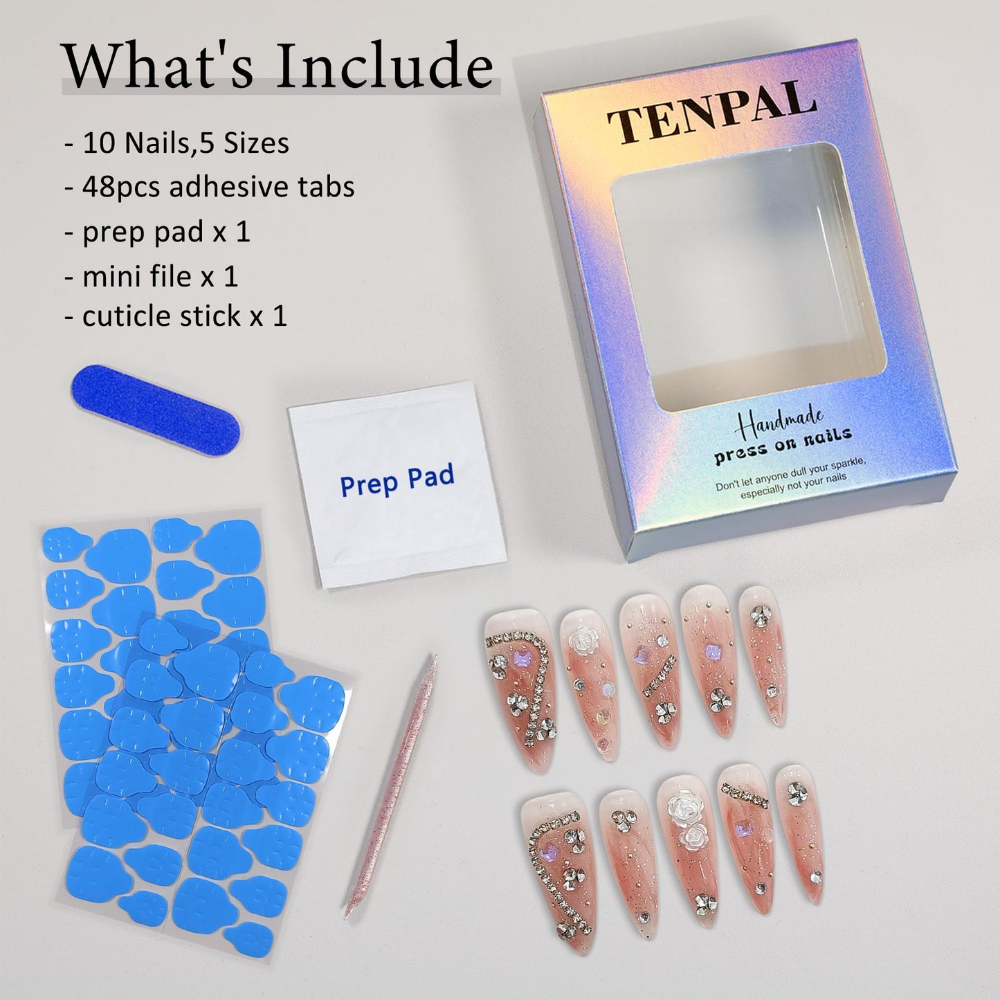 TENPAL Extra Long Stiletto Fake Nails with Coral Shimmer Base,3D Floral Chains Camellia Press on Nails Long Drop Shape,10pcs Versatile Soft Gel False Nails with Tools,Crystal Glitter Nails(XS,Orange)