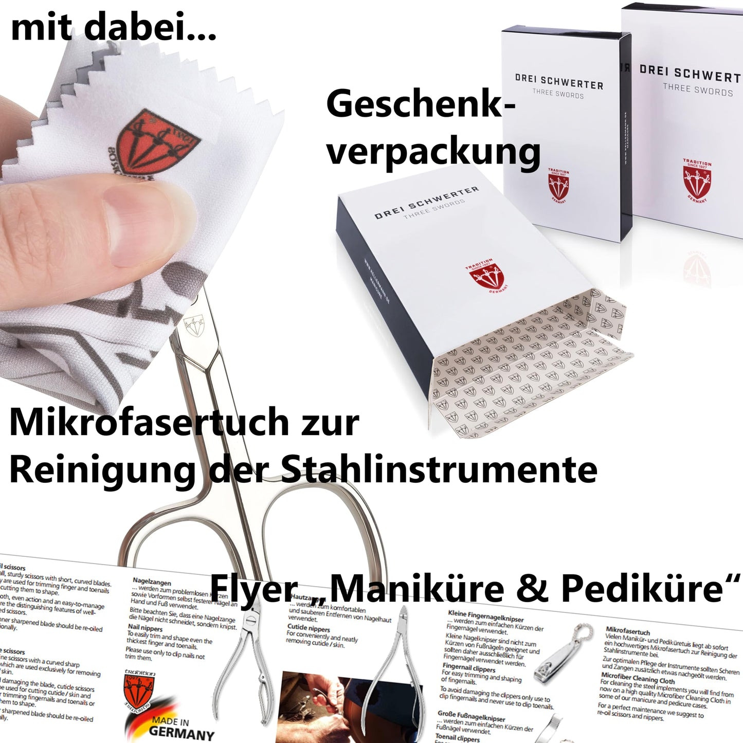 3 Swords Germany - brand quality 7 piece manicure pedicure grooming kit set for professional finger & toe nail care scissors clipper fashion leather case in gift box, Made by 3 Swords (84322)
