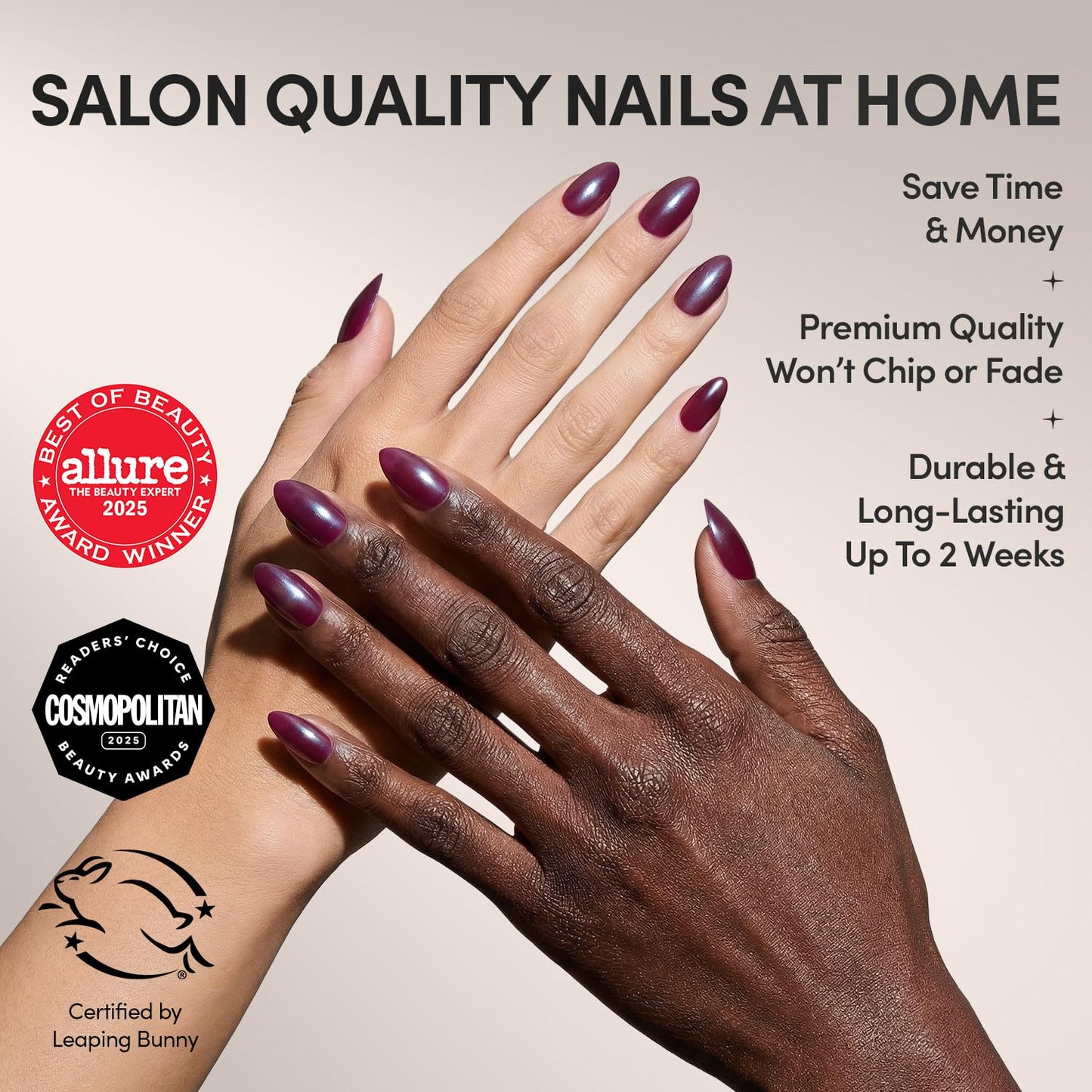 Glamnetic Press On Nails - Short Almond Fake Nails, Deep Purple Glazed Nails, Jam Drizzle | 15 Sizes - 30 Nail Kit with Glue | Gift for Mom