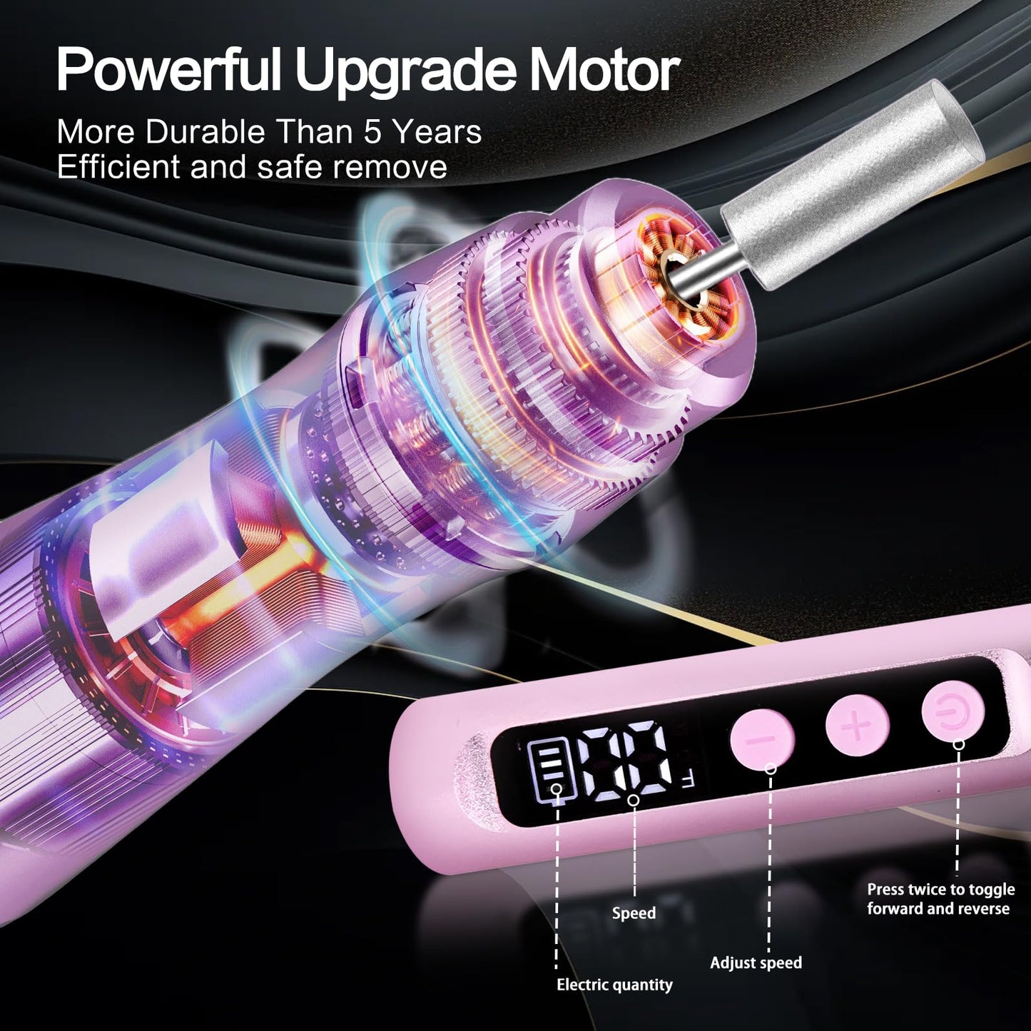 Cordless Nail Drill Electric Nail File Kit Rechargeable Professional Efile Nail Set, Portable Acrylic Gel Nail Polish Remover Machine Pedicure Manicure Tool, 11 Bits 39 Sanding Bands Salon Home