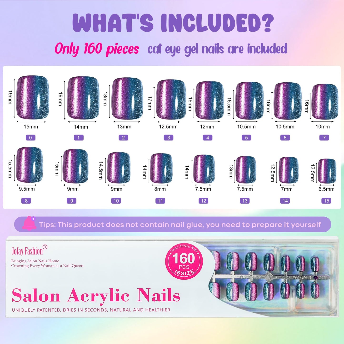 Cat Eye Press on Nails Short - 5 Styles Unique Two-color Ombre Cat Eye Press on Nails, Bt Art Box Press On Nails, Soft Gel x Coat Nails False Nails in 16 Sizes - 160 PCS Soft Glue On Nails Kit