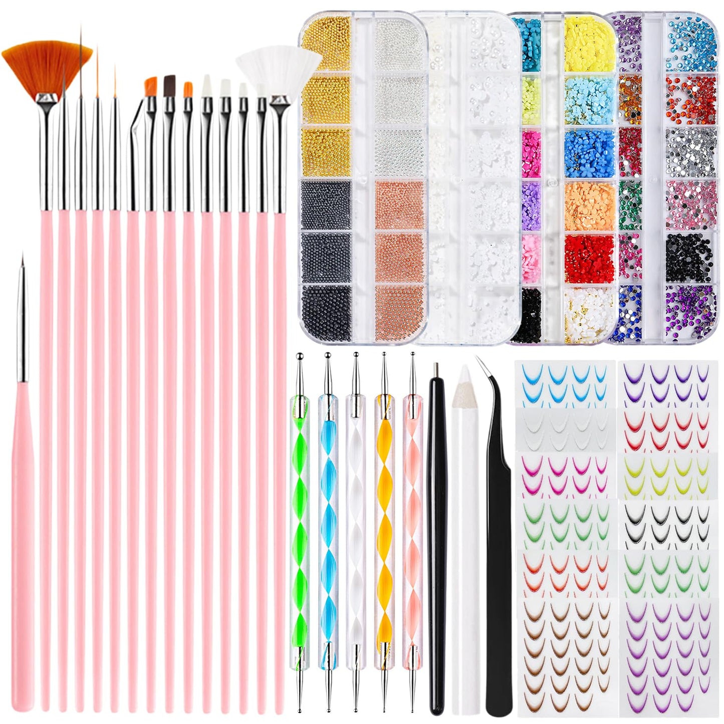 GZMAYUEN Nail Charms Nail Stickers Kit, 4 Boxes Nail Art Rhinestones Pear, 12 Sheets French stickers for Nails, 3D Nail Art Design Kit Nail Decorations for Women