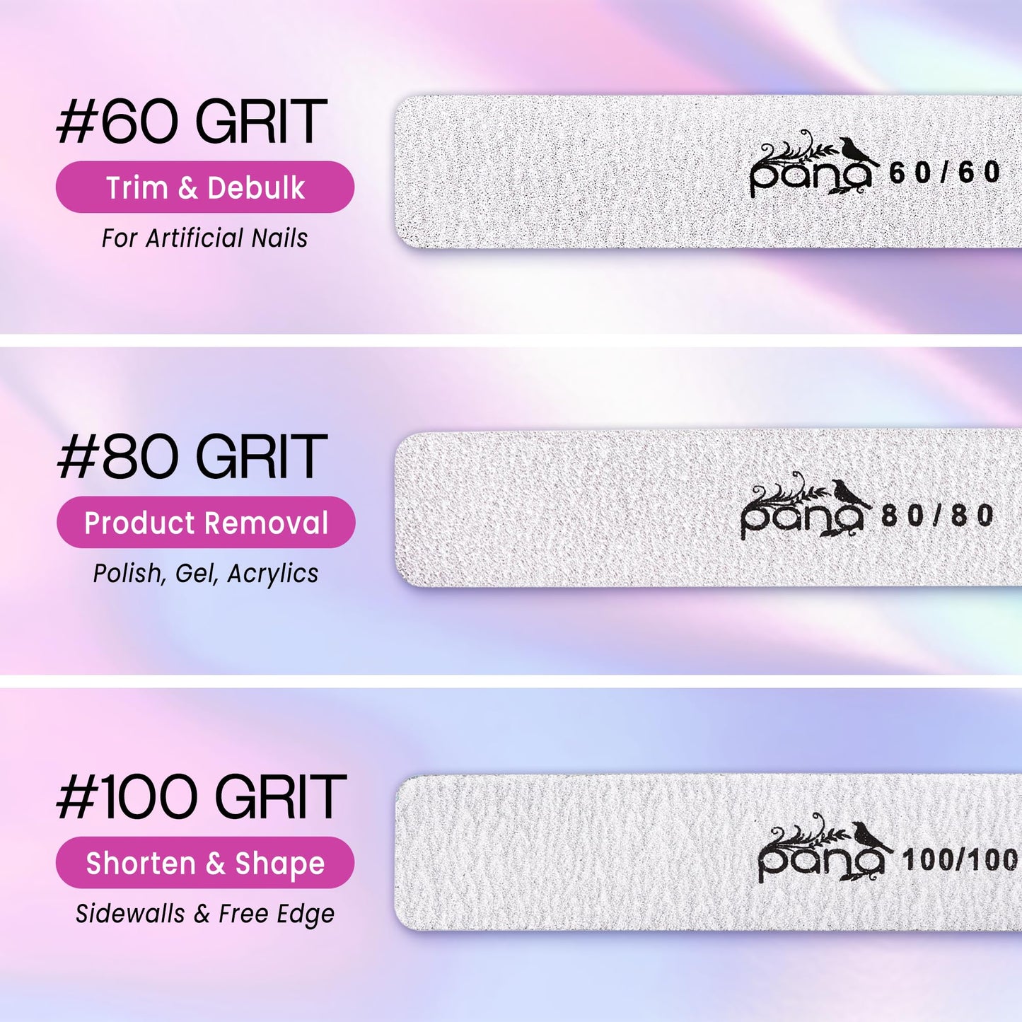 PANA Jumbo Double-Sided Emery Nail File for Manicure, Pedicure, Natural, and Acrylic Nails - Zebra (Grit 100/100) - 50 Piece Pack