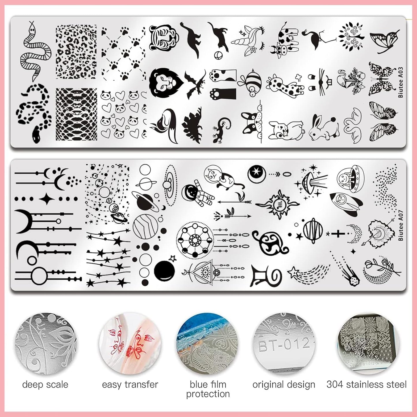 Biutee Nail Stamping Plates Set 10 pcs Nail Art Stamper Scraper Nail Stamp Plates Kit Nail Art Plate Template Lace Flower Butterfly Star Rose Design Nail Art Accessories