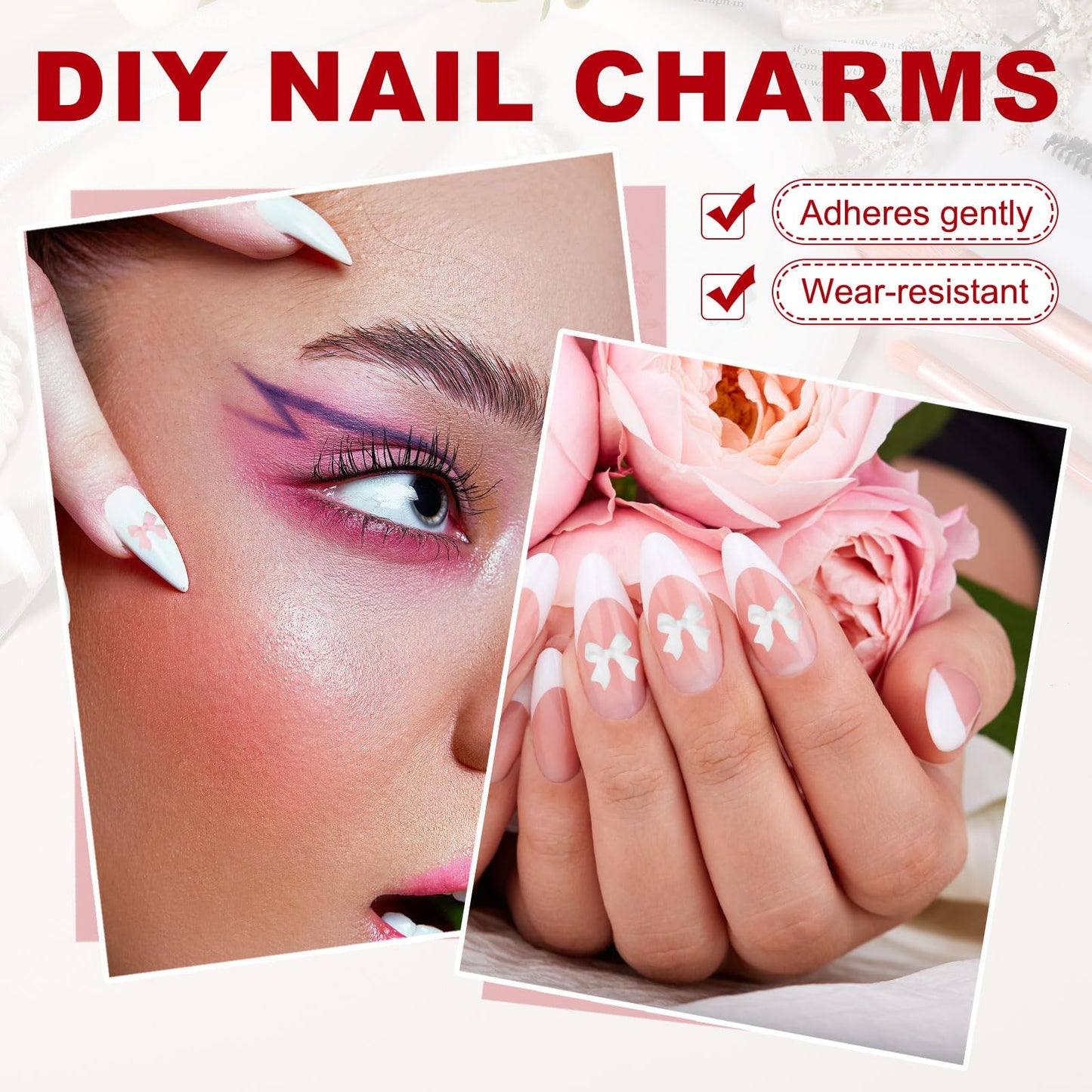 YELARXI Nail Bows, 3D Flowers for Nails Acrylic Resin Bows Art Accessories - Fitting for (DIY Manicure - Tips Decoration - Women and Girls) 100 Pcs & Dusty Rose
