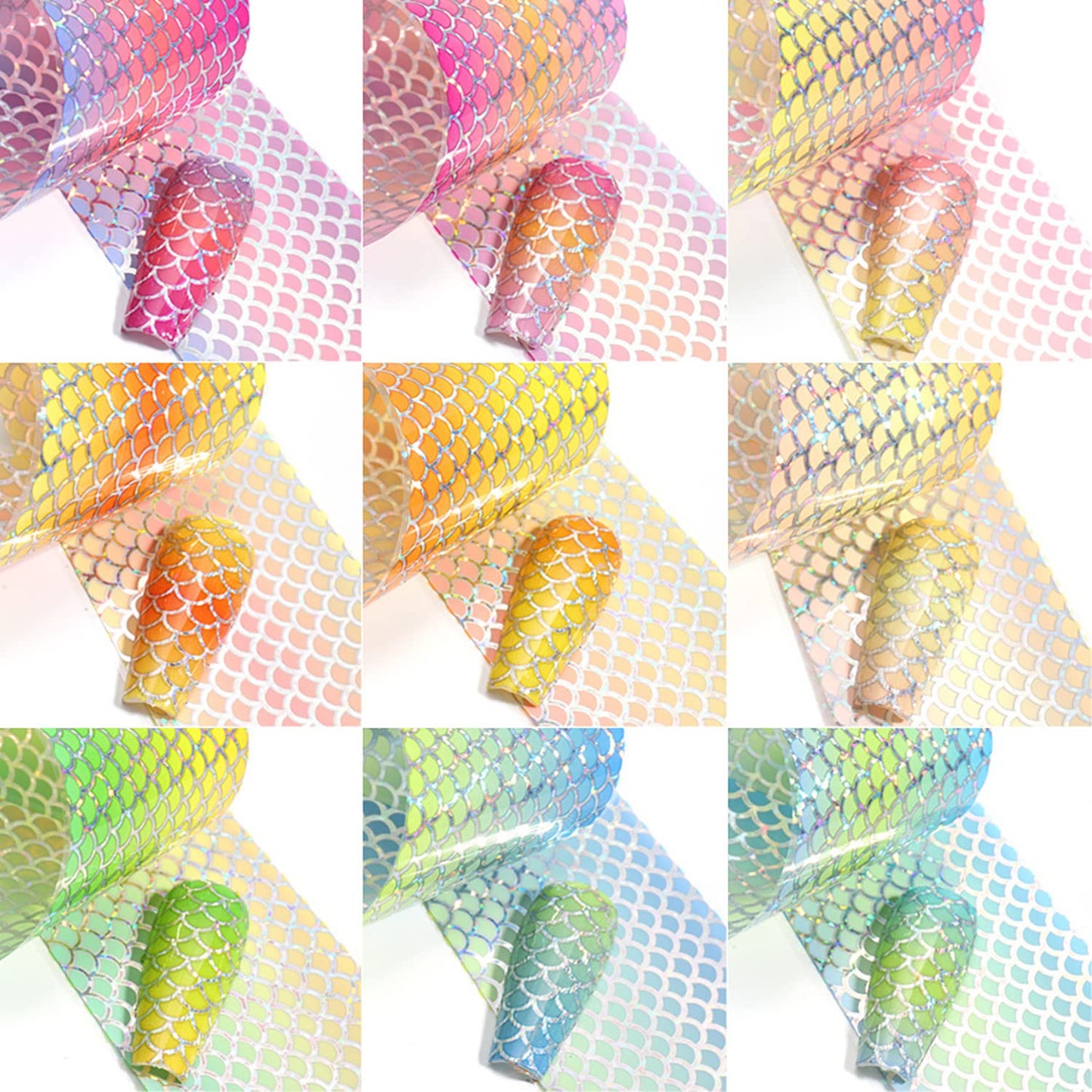 Holographic Nail Foil Transfer Stickers Decals, Fish Scales Nail Polish Sheets, Laser Line Mermaid Nail Art Designs Acrylic Nails Supplies for Nail Transfer Glue Polish, Bright Nail Film Decorations