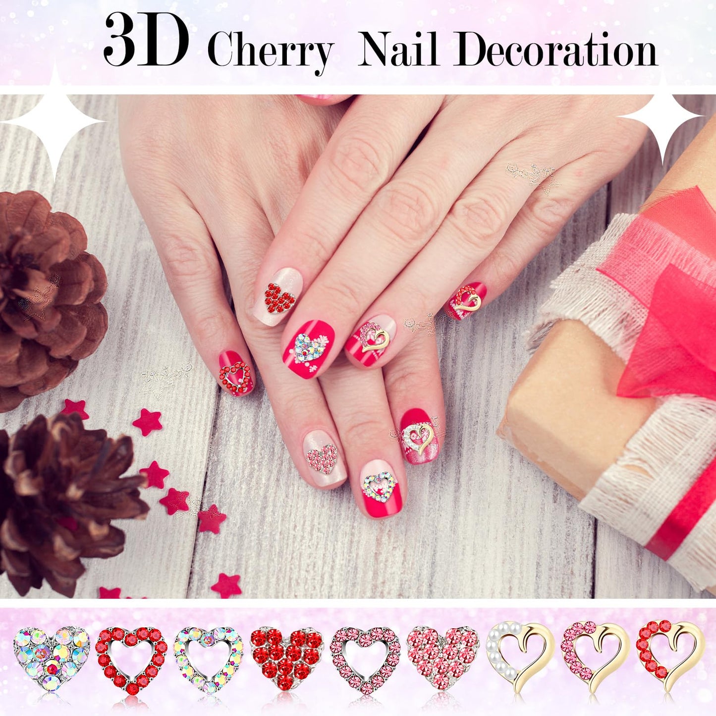 Dimsile 60 Pcs Valentine Heart Nail Charms for Nail Art Bulk 3D Bling Heart Rhinestone Decals Alloy Crystal Charms Diamonds Decor Love Gem Decals for Women Valentine's Day DIY Jewelry Accessories