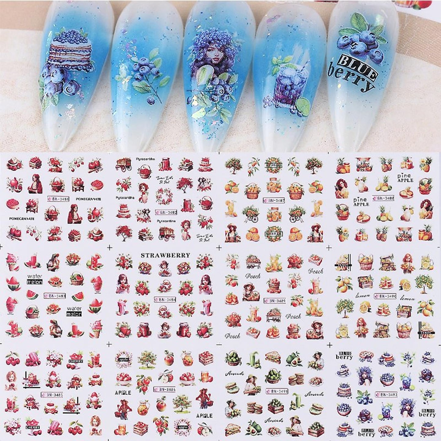 1400Pcs Nail Stickers Water Transfer DIY Nail Decals, Fruit Butterfly Flowers Marine Animal Transfer Watermark Nail Art Stickers for Nails Toenails Nail Tips Decor Halloween Christmas