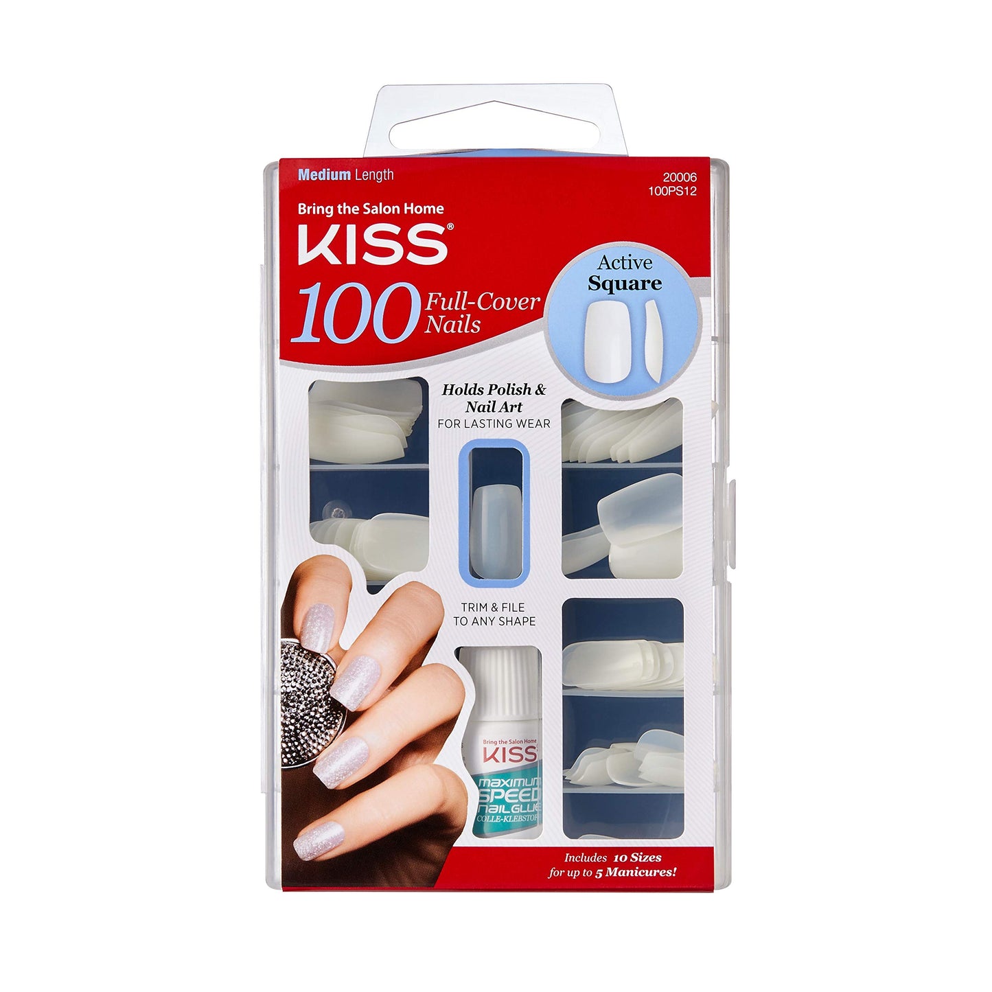 Kiss 100 Full Cover Nails Active Square (Pack of 3)