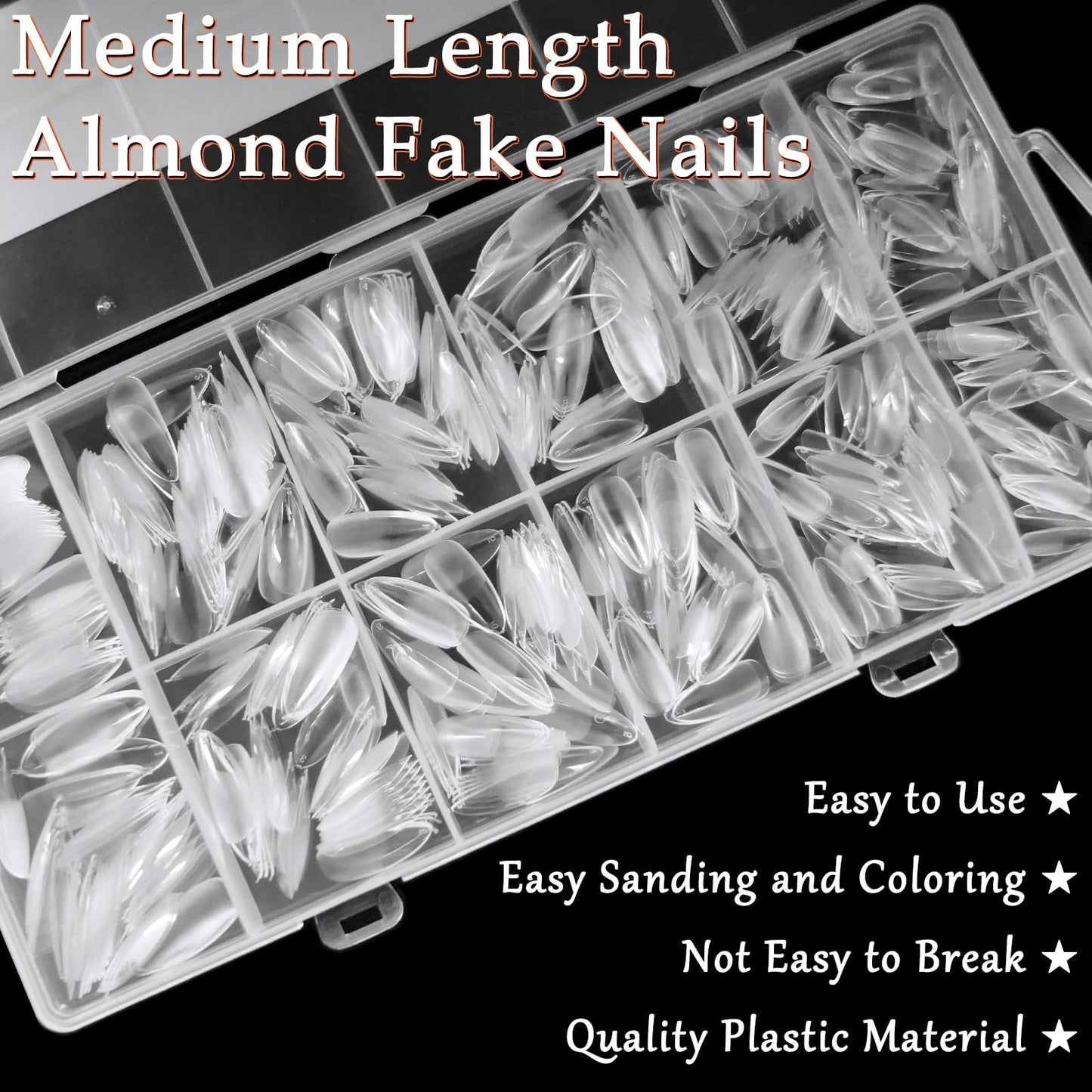 AddFavor 600pcs Almond Nail Tips Medium Fake Nails - Soft Gel Nail Tips Almond Shape Clear Acrylic Nails Tips for Nail Extensions, 12 Sizes Gel Nails Press ons Manicure Salon Home DIY