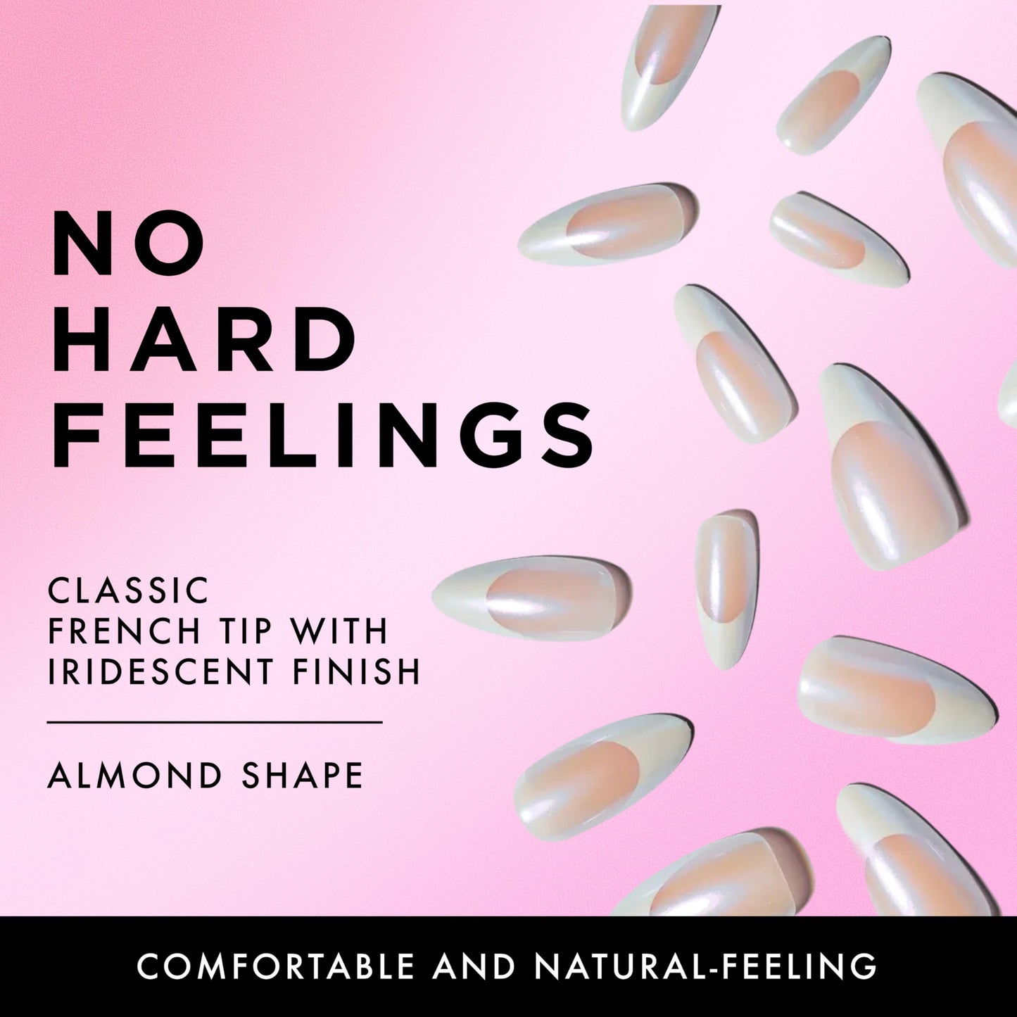 Lost Angels Gel Press On Nails French Tip - Shimmery Iridescent, Almond Shape, Medium Length Press On Nails - Easy Nail Kit with Adhesive Tab or Glue, Everything Included - 30 Fake Nail, 15 Sizes