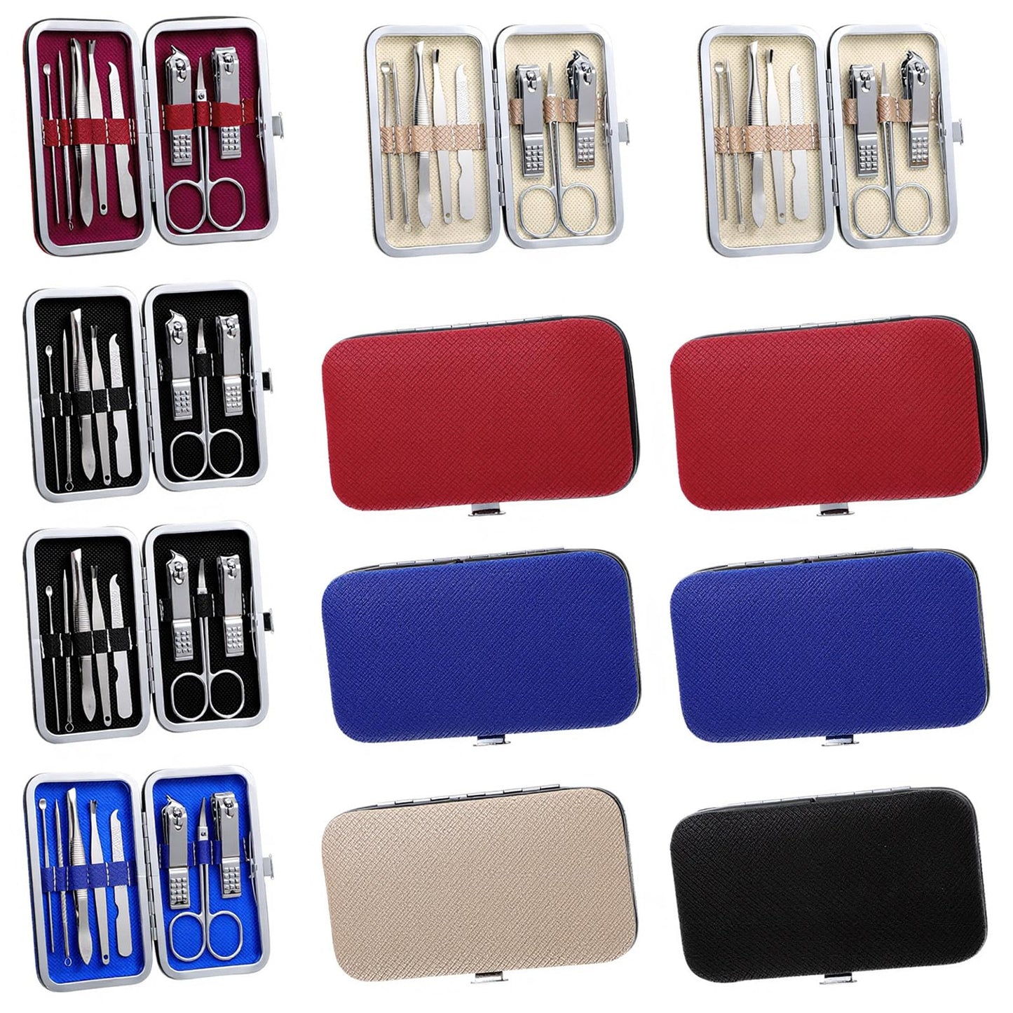 QFGasre Manicure Set, 12 Pcs 8 in 1 Nail Clippers Set Stainless Steel Grooming Toenail Clippers Professional Manicure Kit with Black Leather Travel Case for Men Women Travel