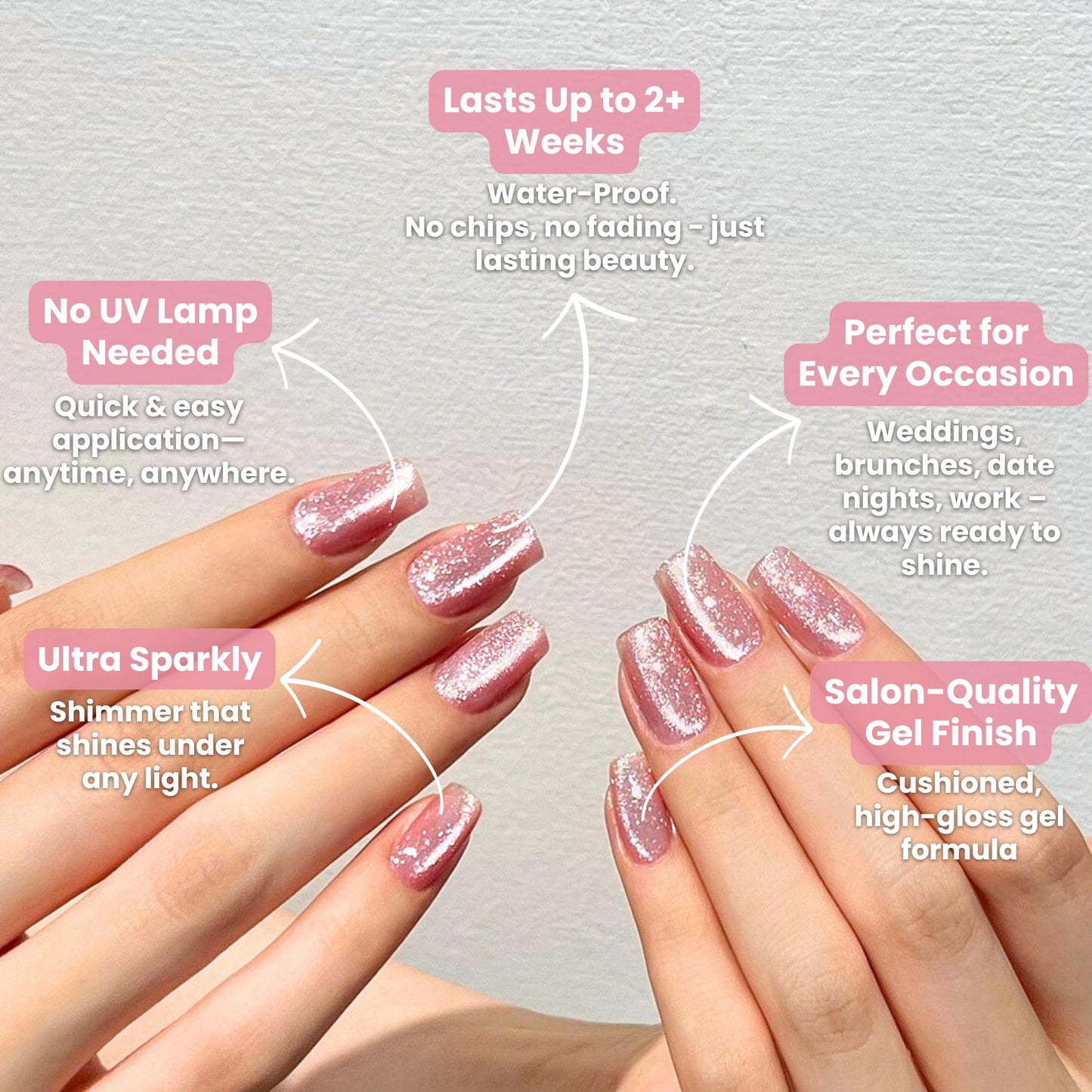 Silk Aura Nail Foils, Self-Adhesive Gel Nail Strips, No UV Needed, Glitter Shiny Pink Nail Stickers, Waterproof, Long-Lasting, Natural Manicure Design for Fingers & Toenails