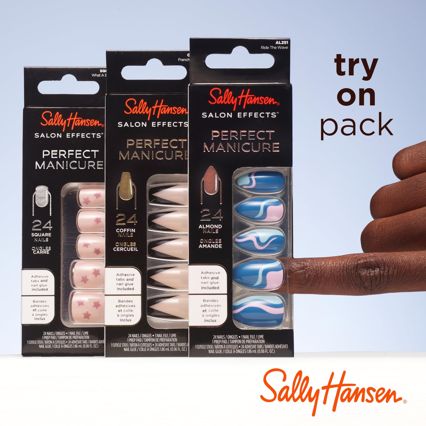 Sally Hansen Salon Effects Perfect Manicure Press-On Nails | Easy to Apply, Non-Damaging | 24 Nails, Adhesive Tabs, File & Alcohol Pad Included | Holiday - Snow-mance (Pack of 2)