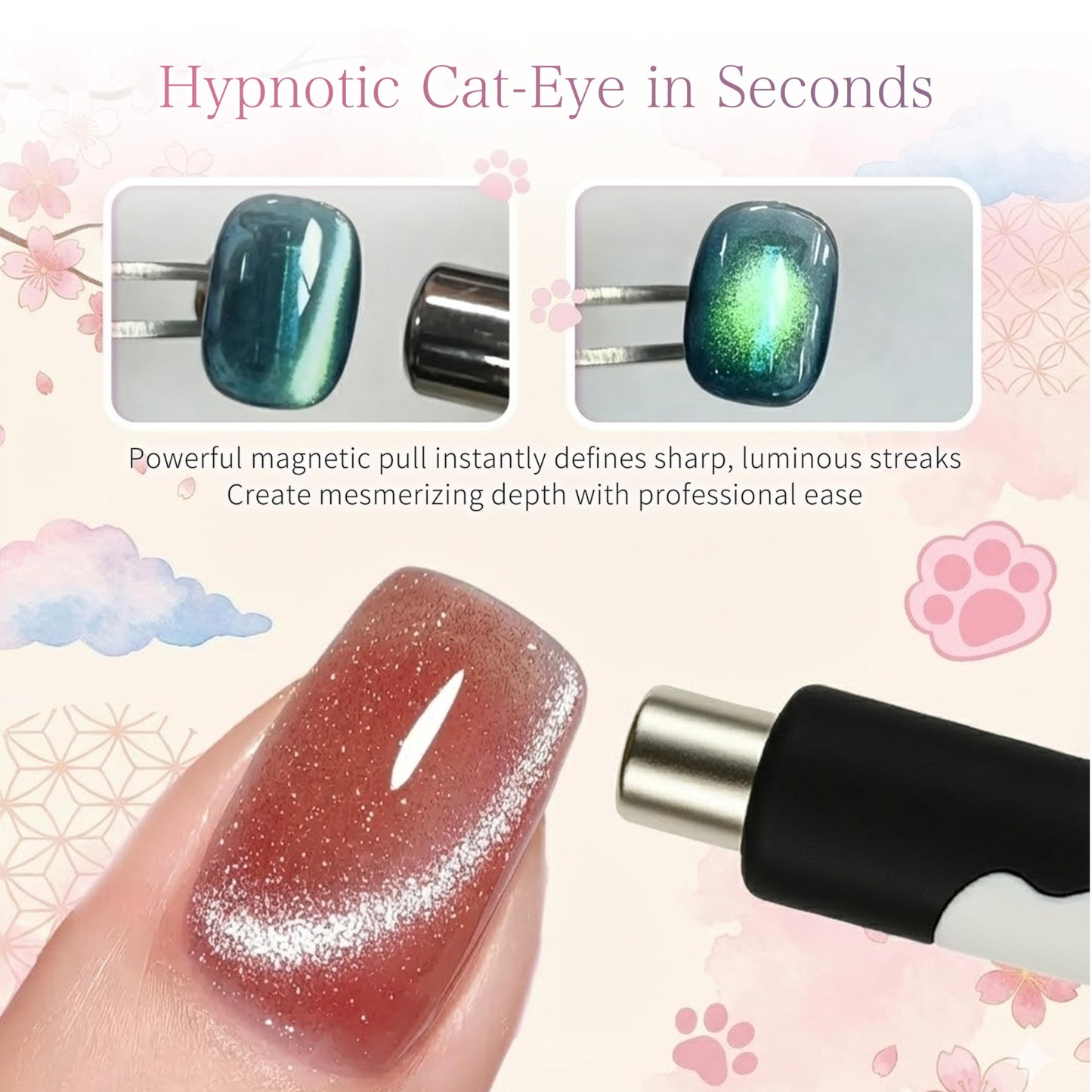 Sun&Beam Nails Cat Paw Magnet Stick for Cat Eye Gel Nail Art Tool with Heart & Bunny Light Effects (White)