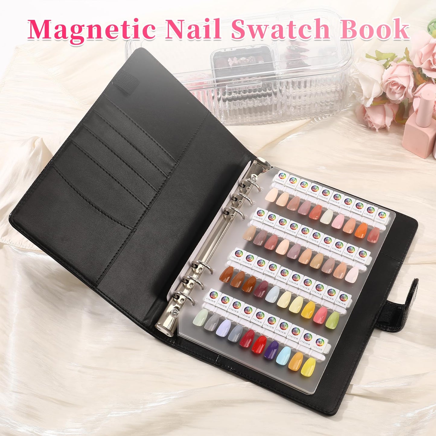ANGNYA Magnetic Nail Swatch Book,120 PU leather Nail Polish Colors Display Book with 120 Magnetic Tips & 1-150 Number Labels,Perfect for Nail Polish Nails Art Design Nail Art Salon