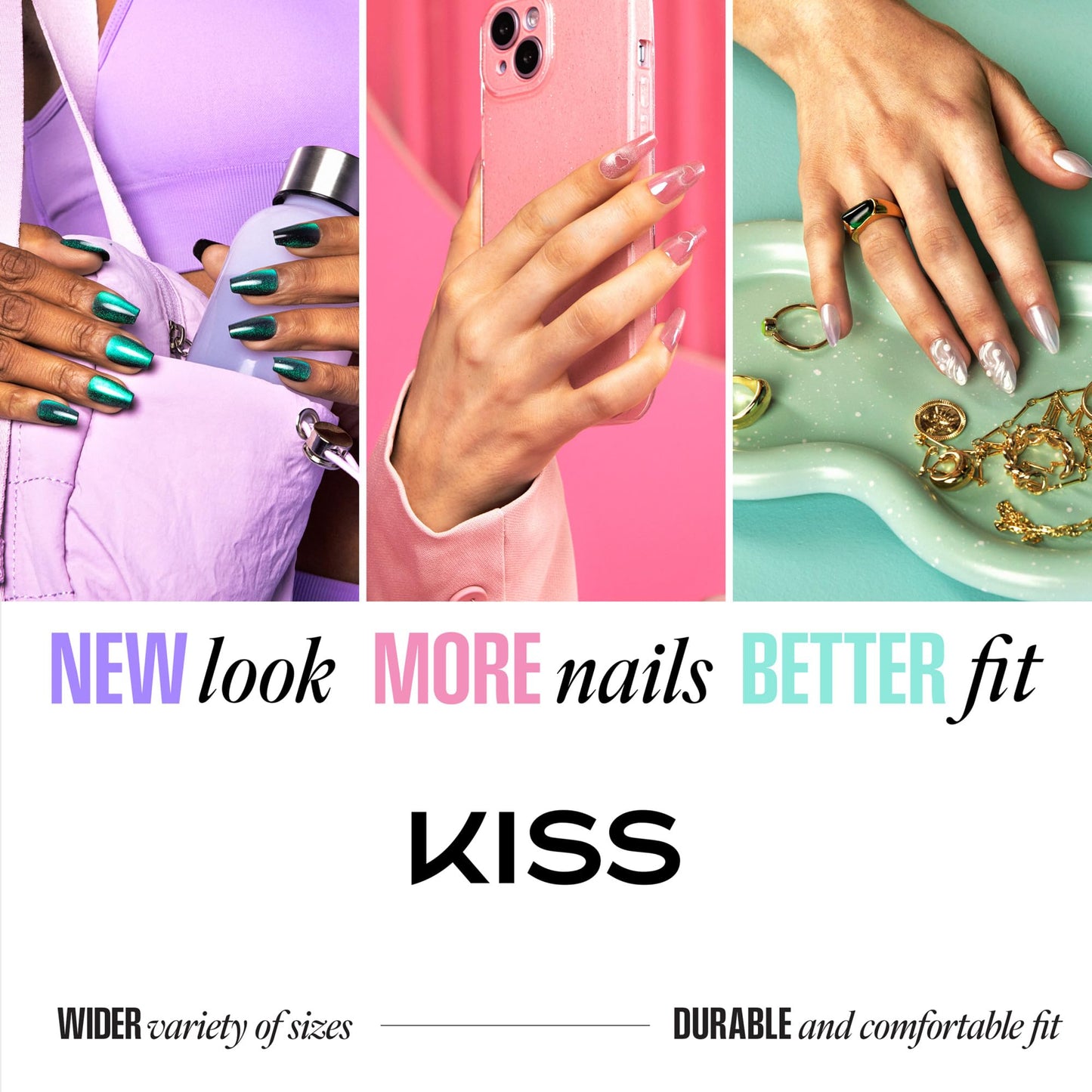 Kiss Glam, Press On Nails, Nail glue included, 'Simple Joys', Purple, Short Size, Round Shape, Includes 32 Nails, 2g Glue, 1 Manicure Stick, 1 Mini File