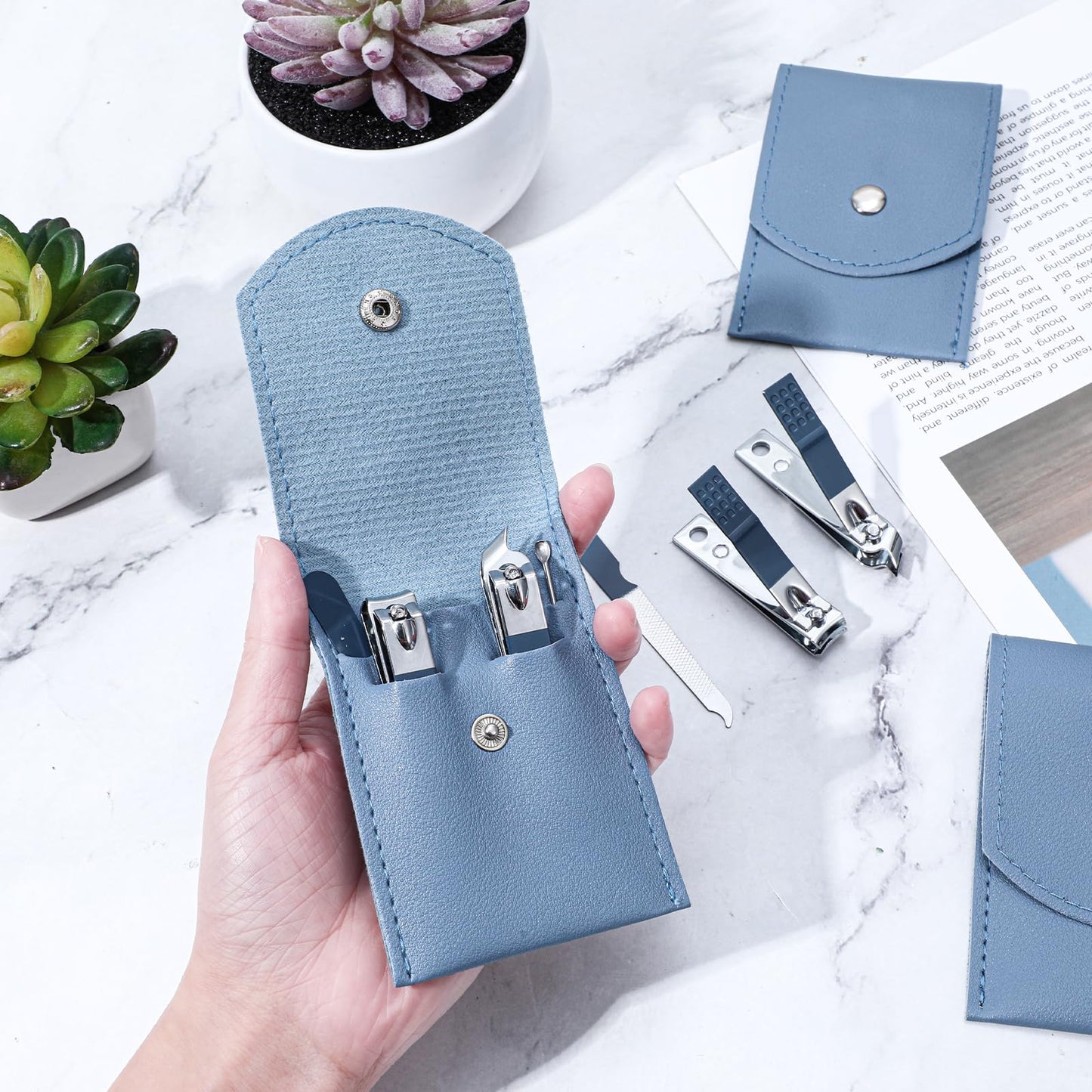 24 Sets Manicure Set Bulk, 4 in 1 Stainless Steel Fingernail Clippers Kit Nail Cutter Trimmers with Travel Case, Professional Pedicure Tools for Personal Care, Gifts, Travel and Home Use, Blue