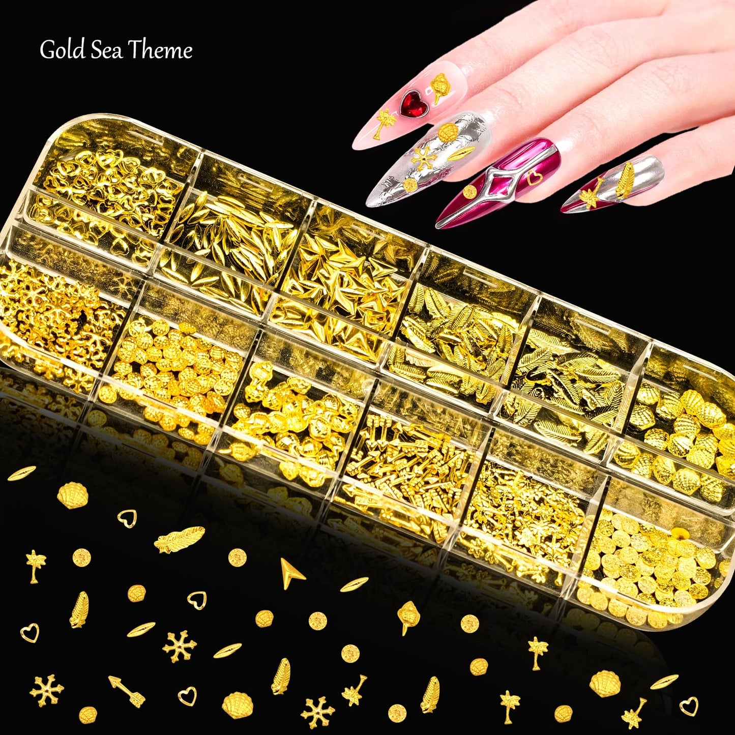8 Boxes Nail Charms and Gems, White Pearl, Gold/Silver Sea Theme,3D Aurora Flower/Bow, Flatback Nail Gems, Rhinestones and Charms for Nail Art Kit, Various Shapes Nail Rhinestones, Nail Accessories