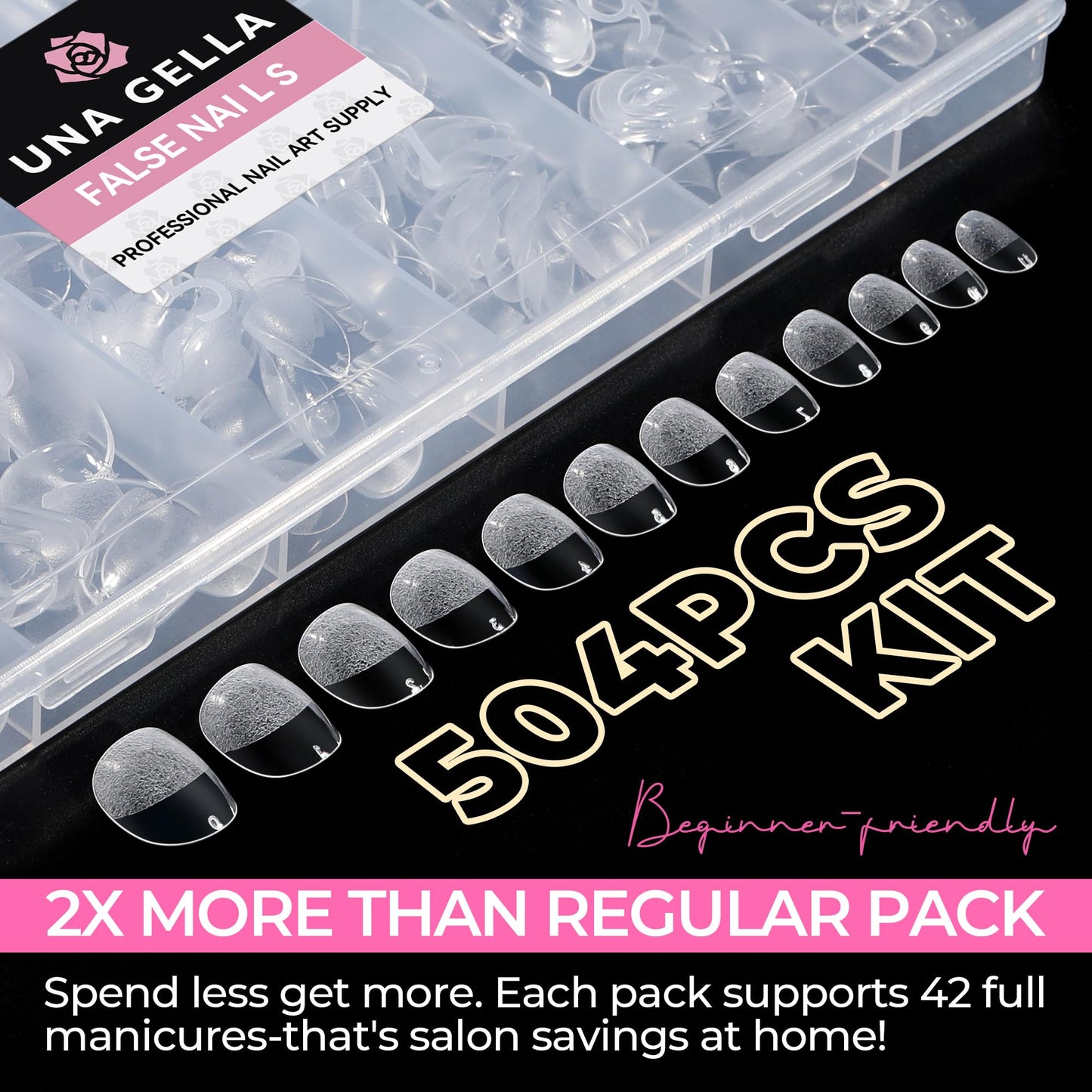 UNA GELLA Oval Nail Tips Exra Short 504PCS Pre-shape Gel Oval Almond Nail Tips for Women DIY Salon Round Almond Press On Nails Full Cover Clear Fake Acrylic Tips 12 Sizes