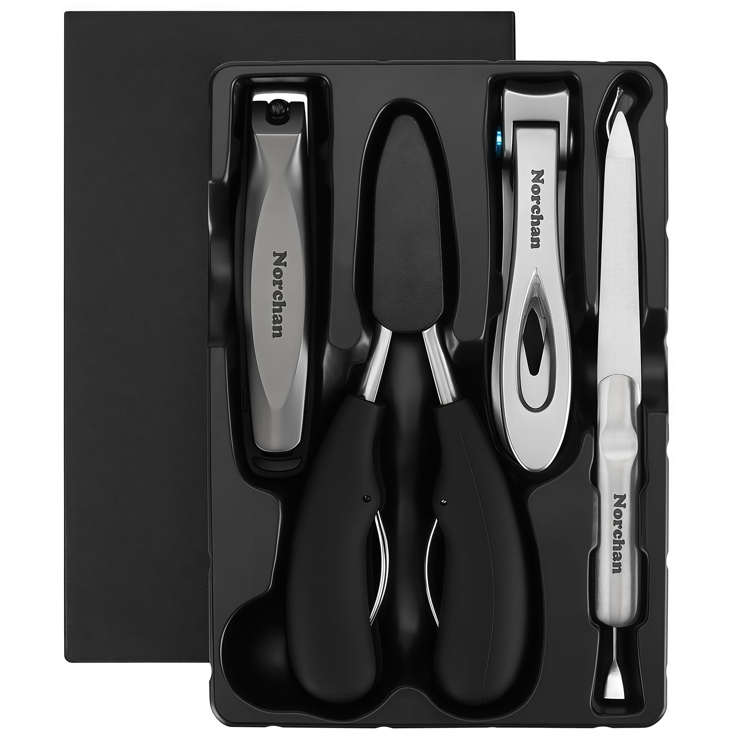 NORCHAN Large Nail Clippers Set, 5-Piece Sharp Toenail and Fingernail Clippers with Nail File, Ideal for Men and Women (Premium, Big Size, Heavy-Duty Design)