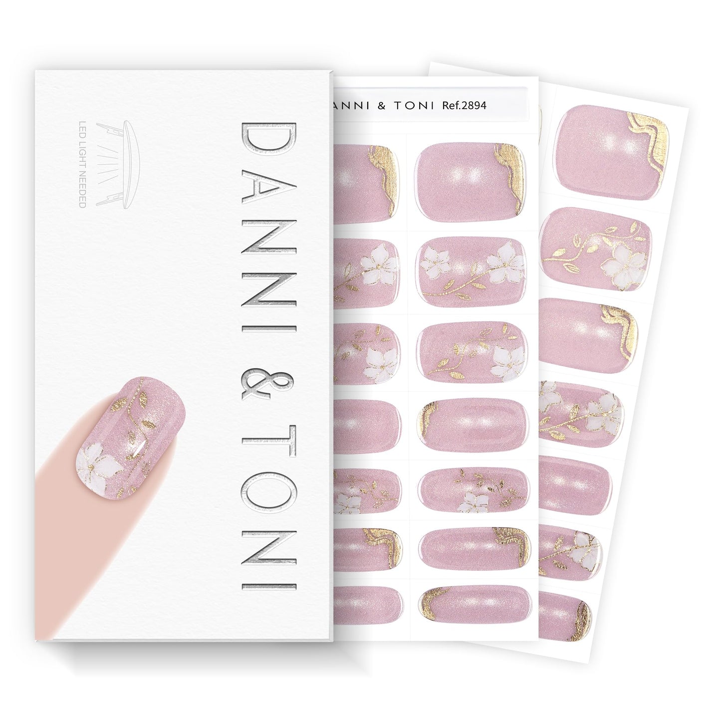 DANNI & TONI Semi Cured Gel Nail Strips Flower Nude Pink Cat Eye Gel Nail Stickers 28 Stickers Gift for Woman | Floral Grace