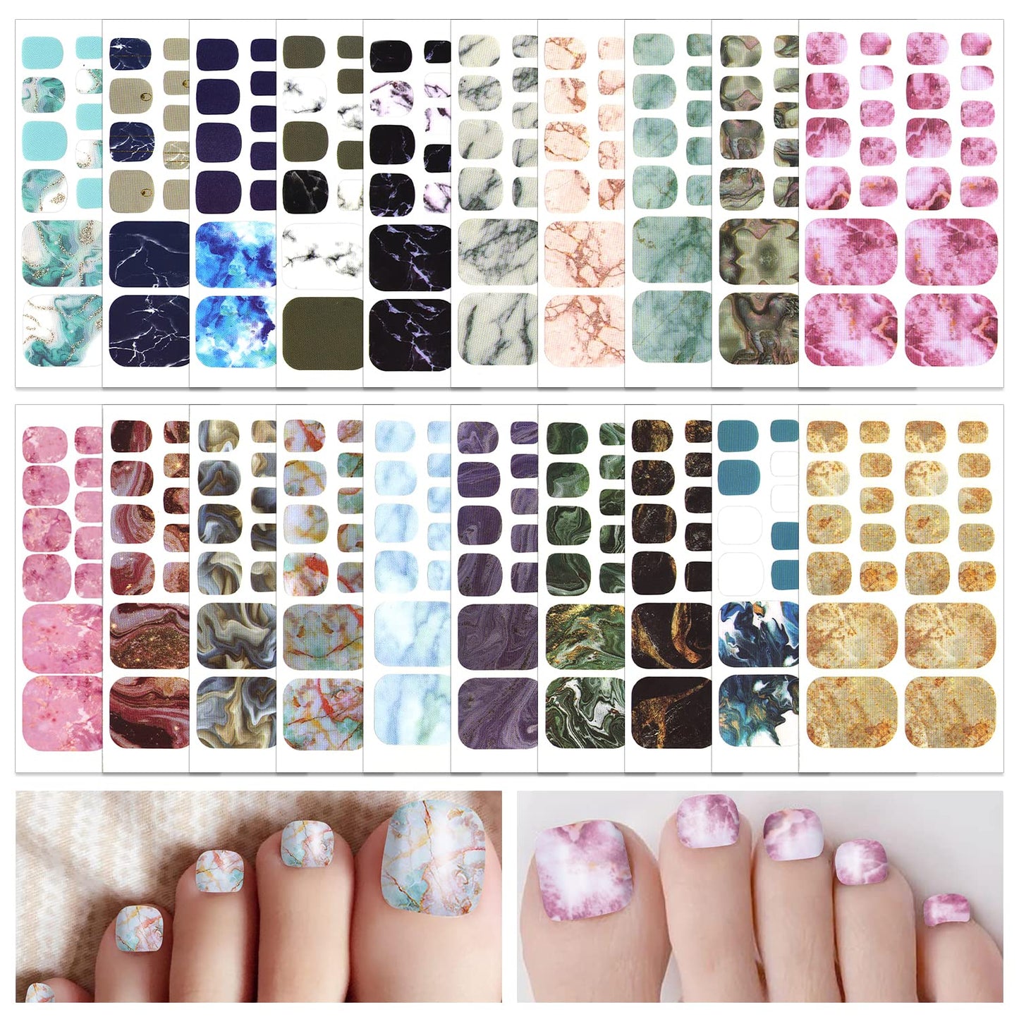 DANNEASY 20 Sheets Toe Nail Polish Strips Marble Print Nail Wraps Self Adhesive Nail Polish Stickers for Women Girl Gel Nail Strips Toenails Nail Art Decoration