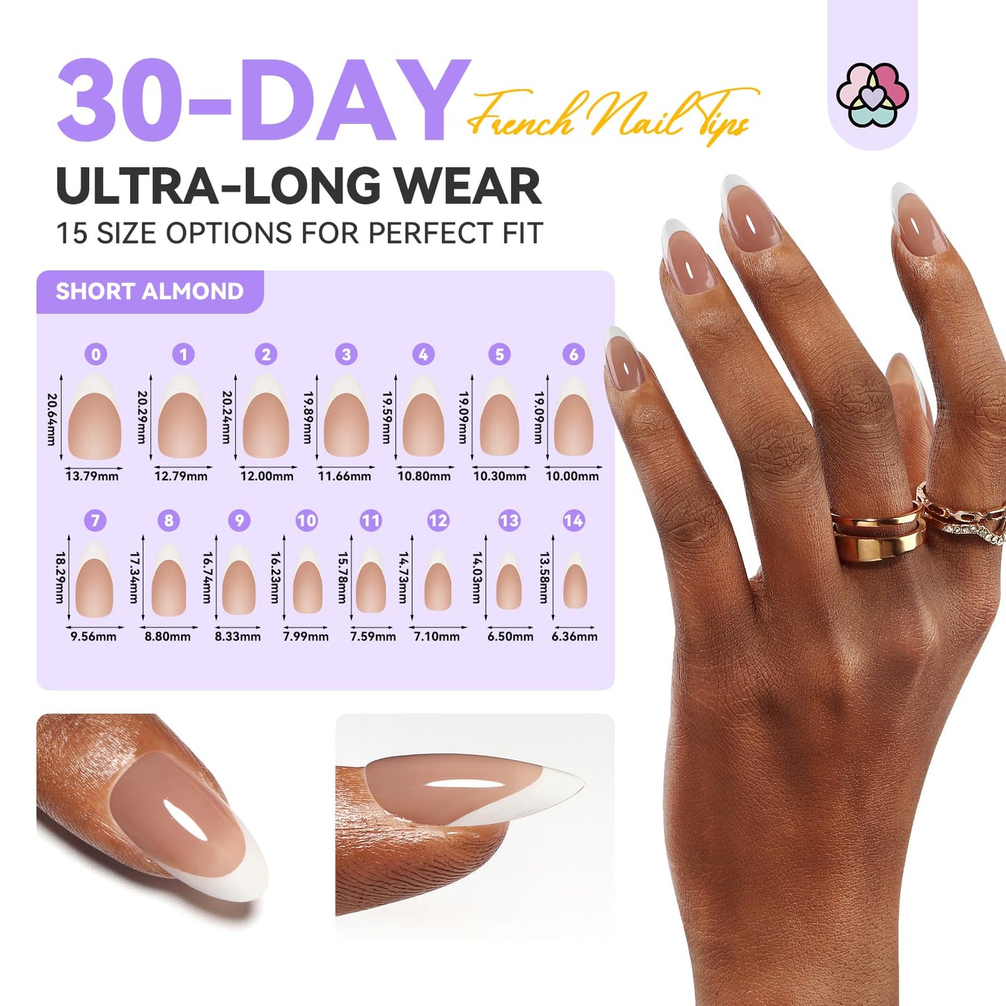 SAVILAND Natural French Tip Nails: Thicker Press on Nails Short Almond Chip-Free & Strong French Tip Press On Nails 15 Sizes Fake Nails Quick Nail Art Home Use SSProTip X