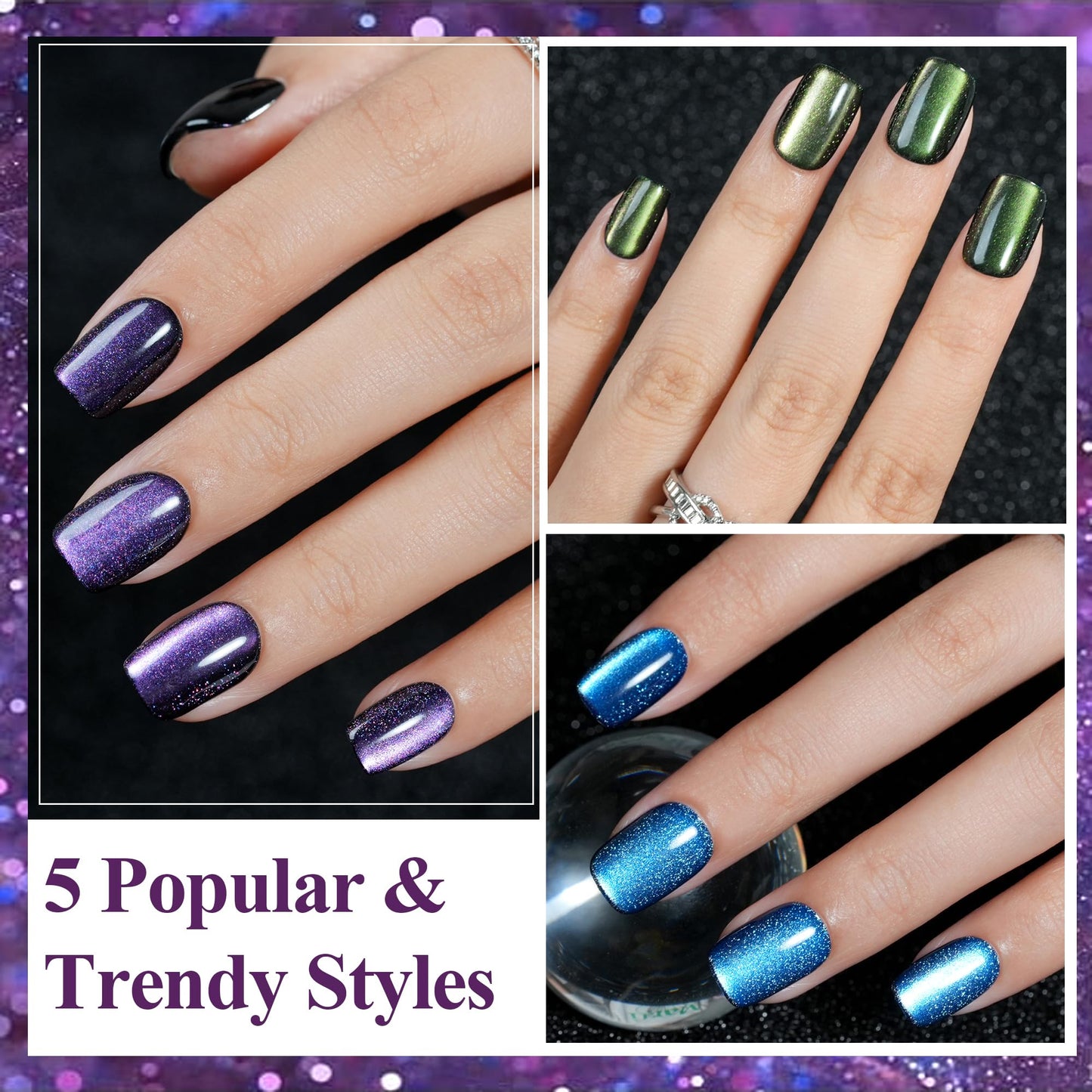 Two cat eye press-on nail sets