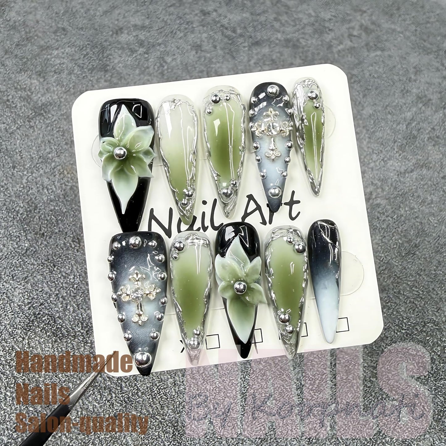 Handmade 3D Nail Art Press Ons Homemade Press On Nails French Tip With 3D Pink Flower Design Fake Nail For Women S