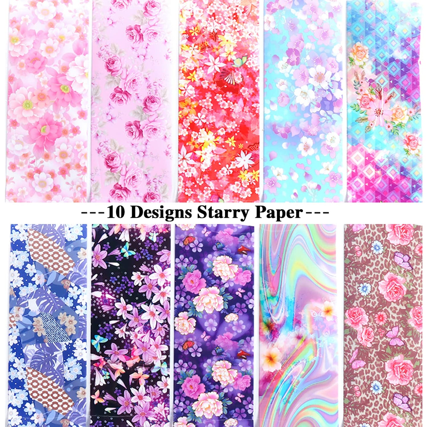 Nail Foil Transfer, DANNEASY 20 Roll Iridescent Marble Nail Foils Starry Sky Nail Stickers Holographic Nail Art Foil Transfer Rainbow Nail Design Stickers Nail Decals for Women Kids