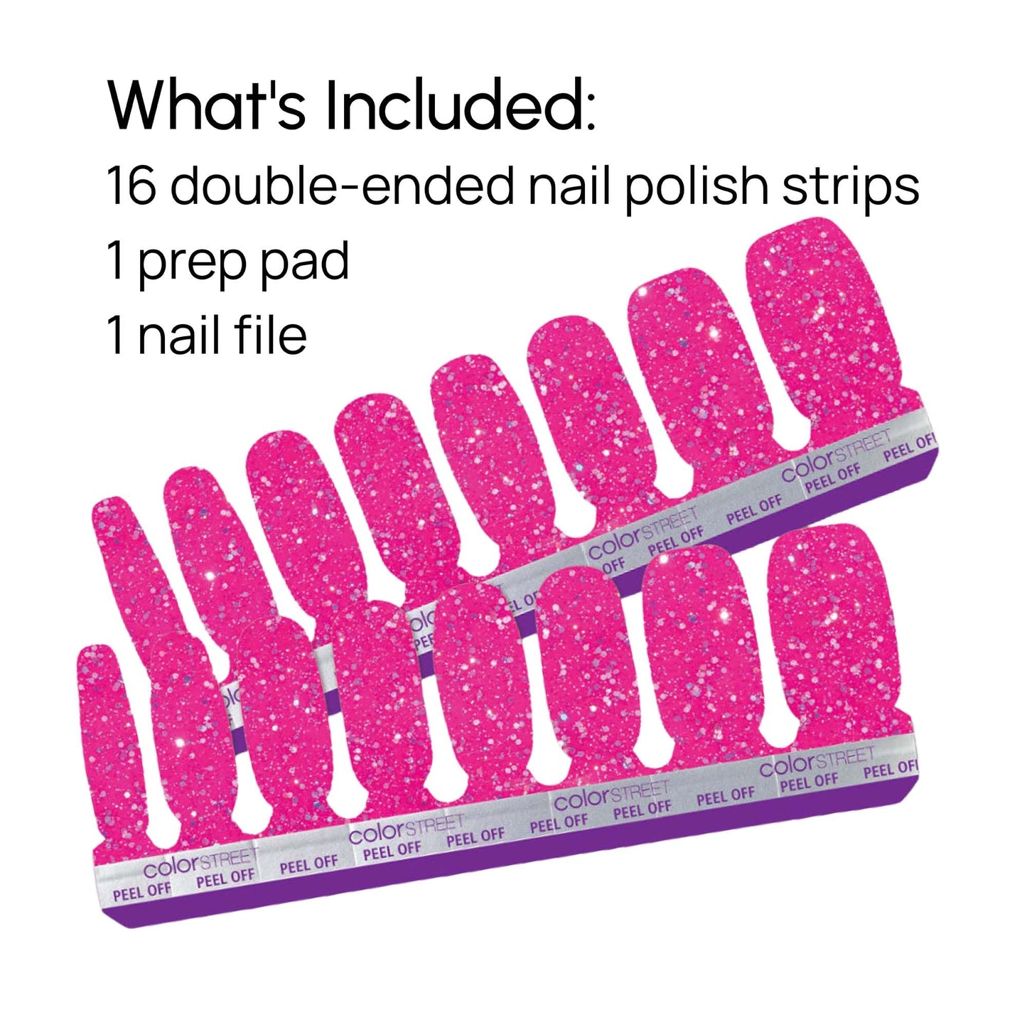 Color Street Hibiscus Heat Nail Polish Strips- Vibrant Magenta with Holographic Glitter Finish, 16 Double-Ended Strips, Easy Application, No Dry Time