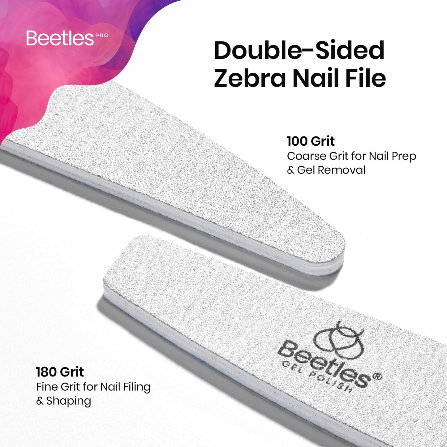 Beetles Pro 120-Pcs Nail File – Professional 100/180 Grit Double Sided Emery Board Nail Files Washable Shaper Files for Acrylic, Gel & Natural Nails – Salon Quality Manicure Tool