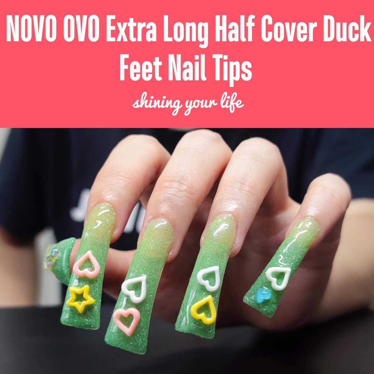 NOVO OVO XXL Long Duck Feet Nail Tips Half Cover for Acrylic, Clear Soft Gel No C Curve XXXL Extra Super Long Flare Y2K Wide French False Nail Extension x 11 Sizes in Box 308 pcs