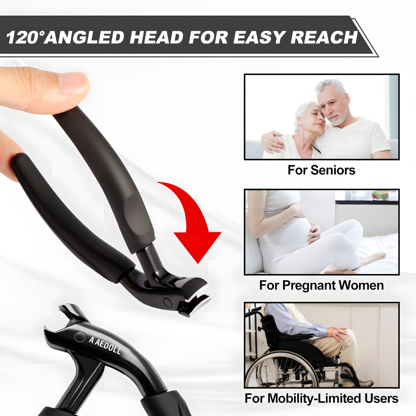 [A AEDOLL] Upgraded Toenail Clippers for Seniors, Ergonomic Long Handled Heavy Duty Nail Clippers for Thick Toenails and Fingernails, Wide Jaw Opening Toe Nail Clippers with Catcher