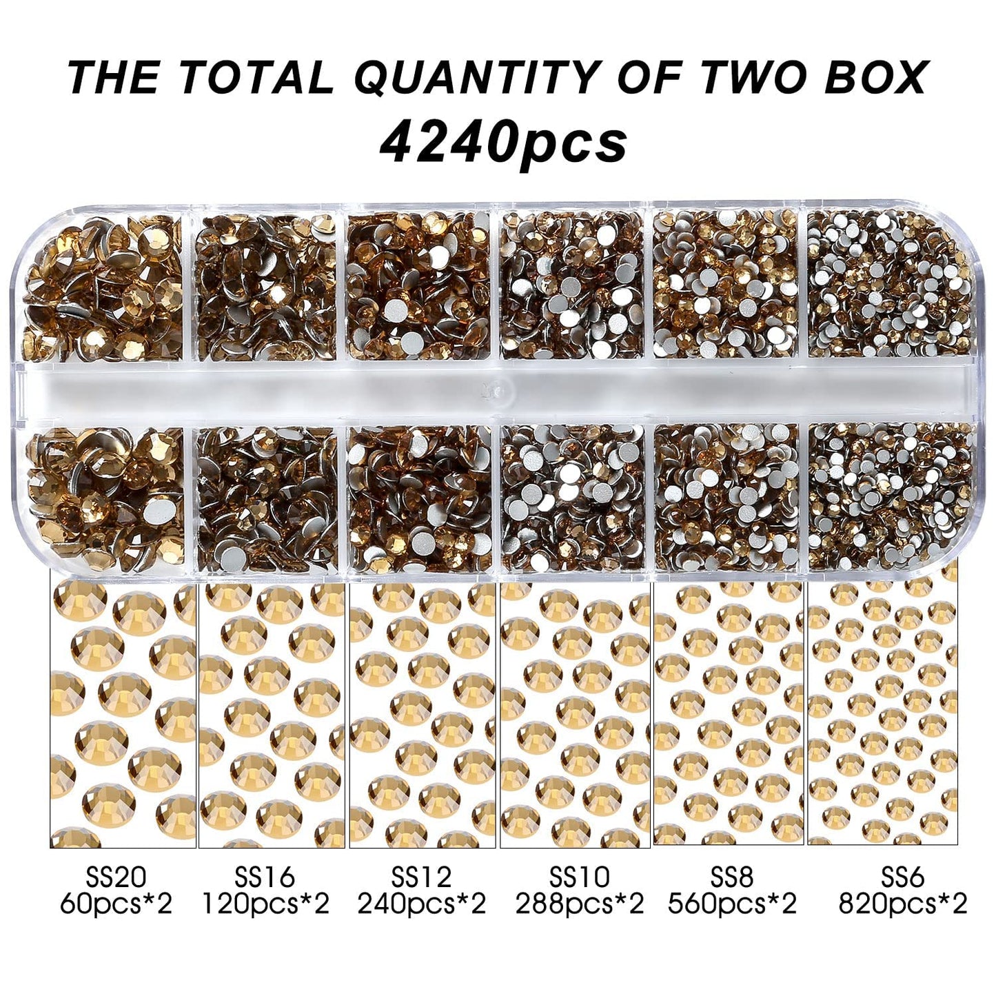 Meibite Brown Glass Flatback Rhinestones for Nails, Crafts & Clothes – 4240PCS 6 Sizes (SS6–SS20) Crystal Gems Kit with Tweezers & Picker, Non Hotfix DIY Rhinestones for Tumblers, Shoes, Nail Art