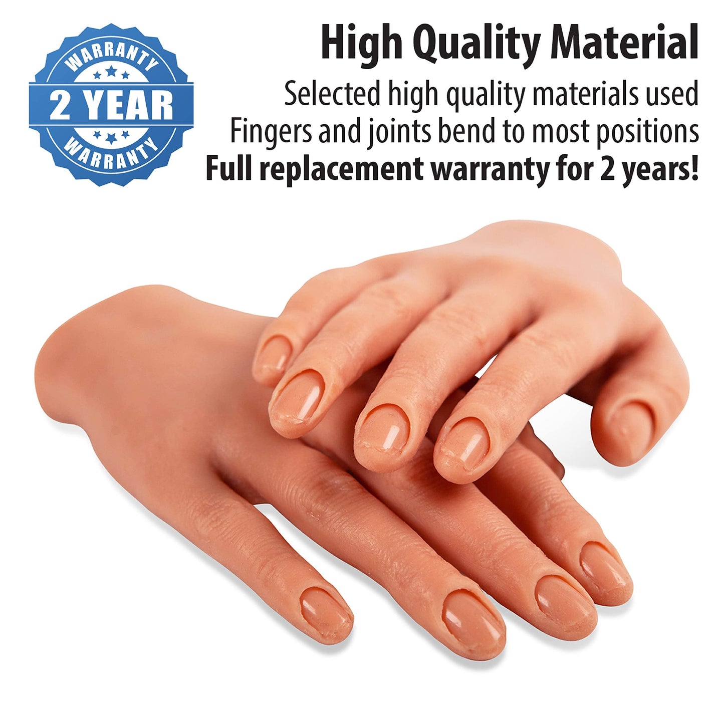 Professional Silicone Practice Half Hand for Acrylic Nails by Nail Nobility - Poseable Half Hand for Practicing Nail Art, Acrylic, Gel Techniques by Nail Techs Artists - Flexible, Reusable, Realistic
