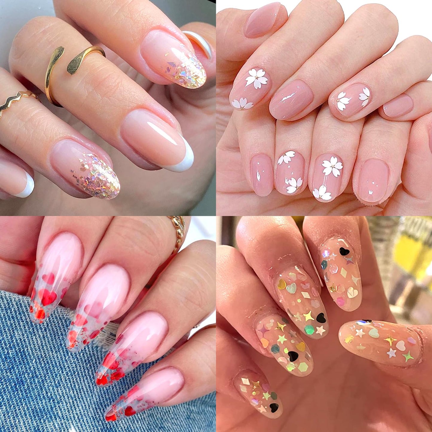 Lifextol 4 Box Nail Glitter for Press on Nails DIY Supplies, Chunky Glitter Acrylic Powder Nails Fine Glitter for Fake Nails Decor, Holographic Glitter Shapes Flakes Nail Sequins Foils Nail Charms Y2K