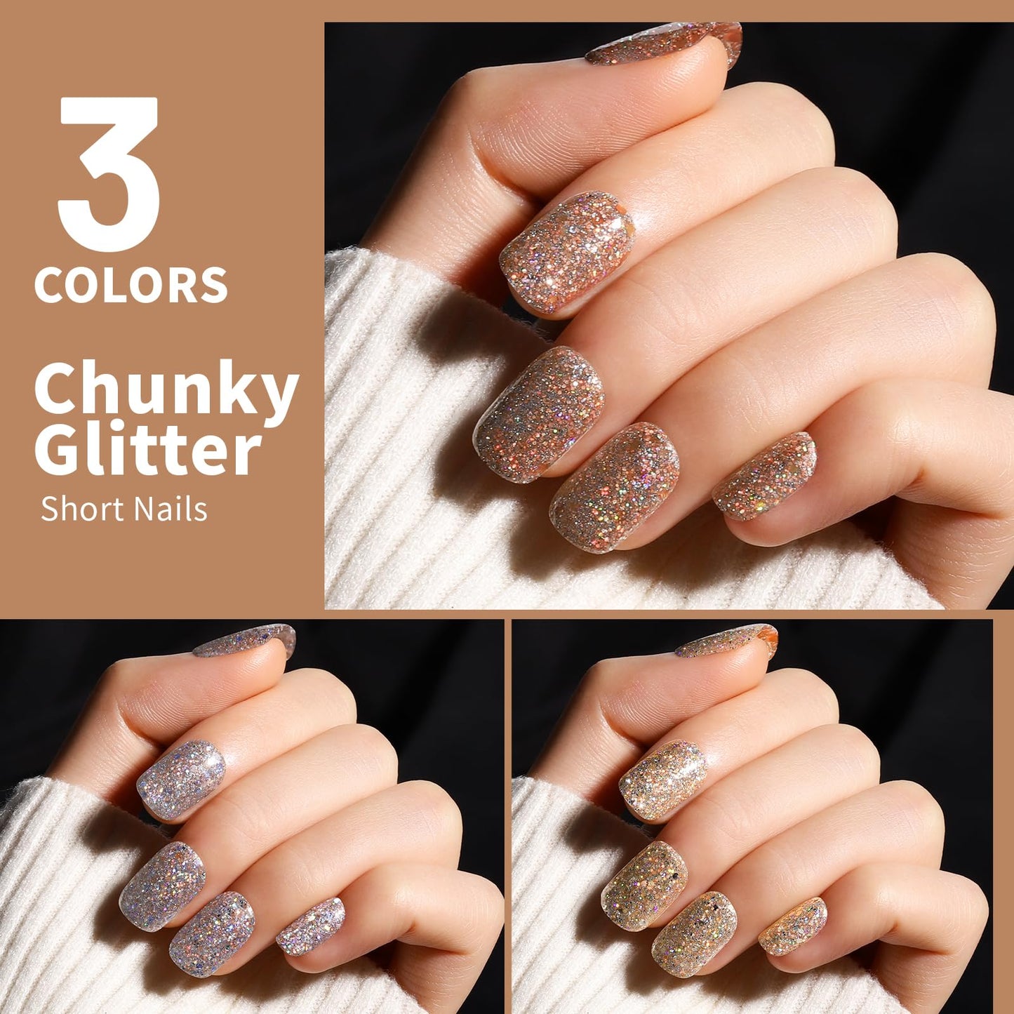 Teenitor Short Press on Nails,288PCS Glitter Square Press on Nails, Fake Nails, Short False Nails, Finger Nails