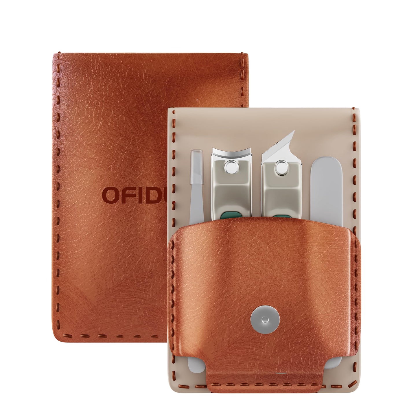 OFIDUS Nail Clippers Set Professional Stainless Steel Manicure Kit with Catcher, Curved & Oblique Clippers, Tweezers, and Nail File in Luxury Leather Case