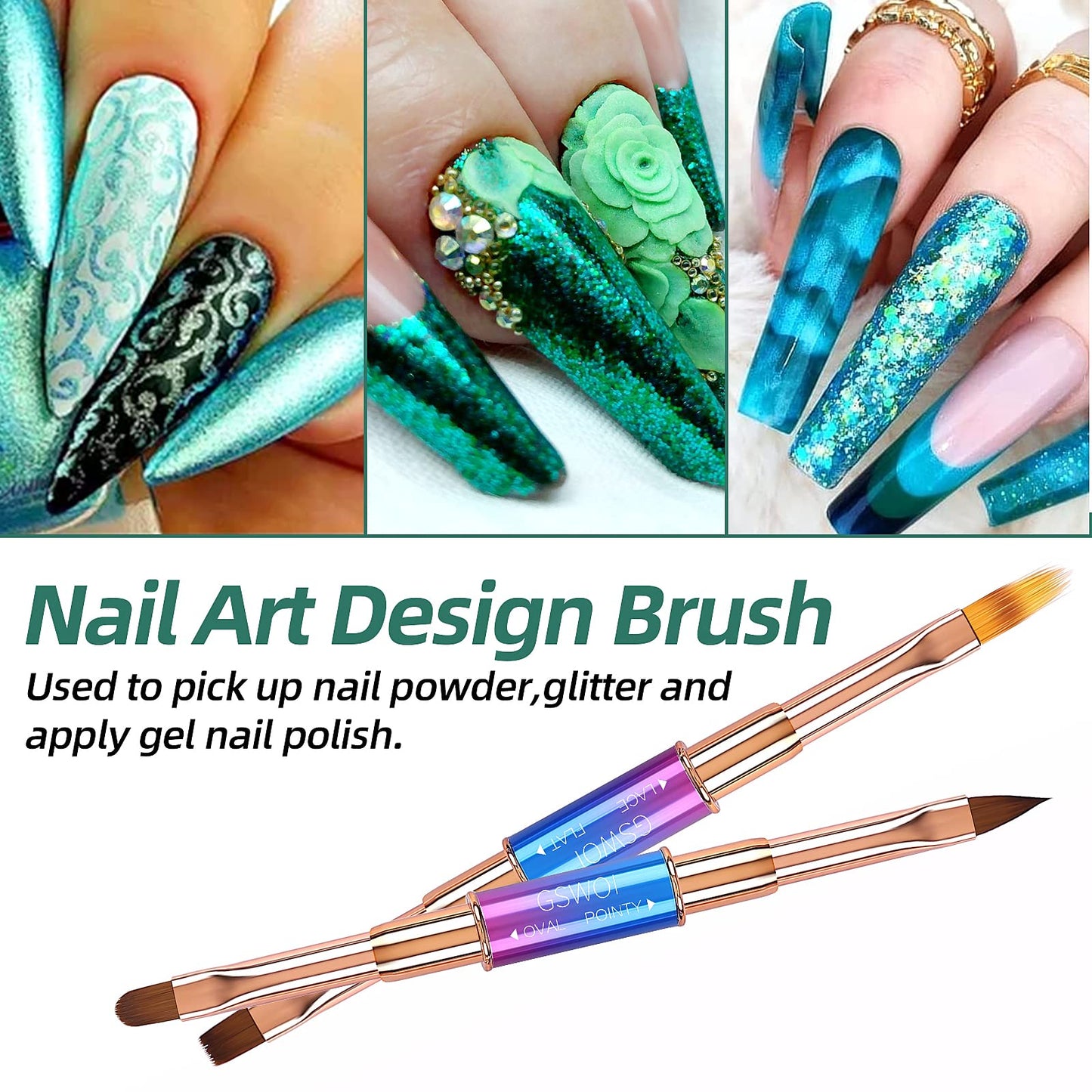 GSWOI Acrylic Nail Art Brushes Set,5PCS Nail Brushes for Nail Art Round Oval Gel Builder Brush Nail Art Tools Nail Liner Brush,Nail Design Brush for Gel Polish Painting Acrylic Nail Drawing Pens