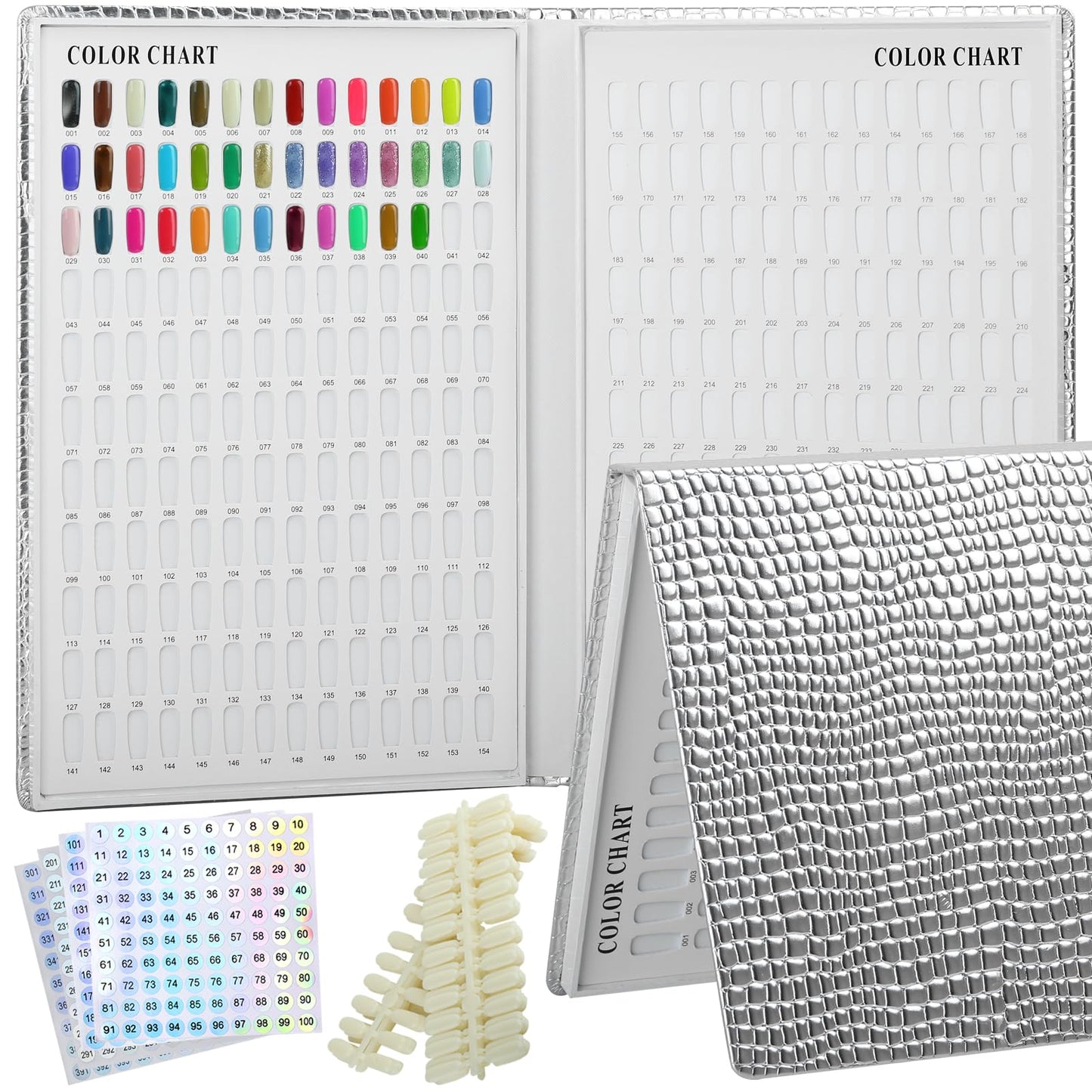 vnjaoi 308 Nail Polish Swatches Book Leather Nail Color Display Book,UV Gel Polish Book Nail Painting Practice Design Board, Fake Tips Nails Sample Display Nail Art for Nail Salons