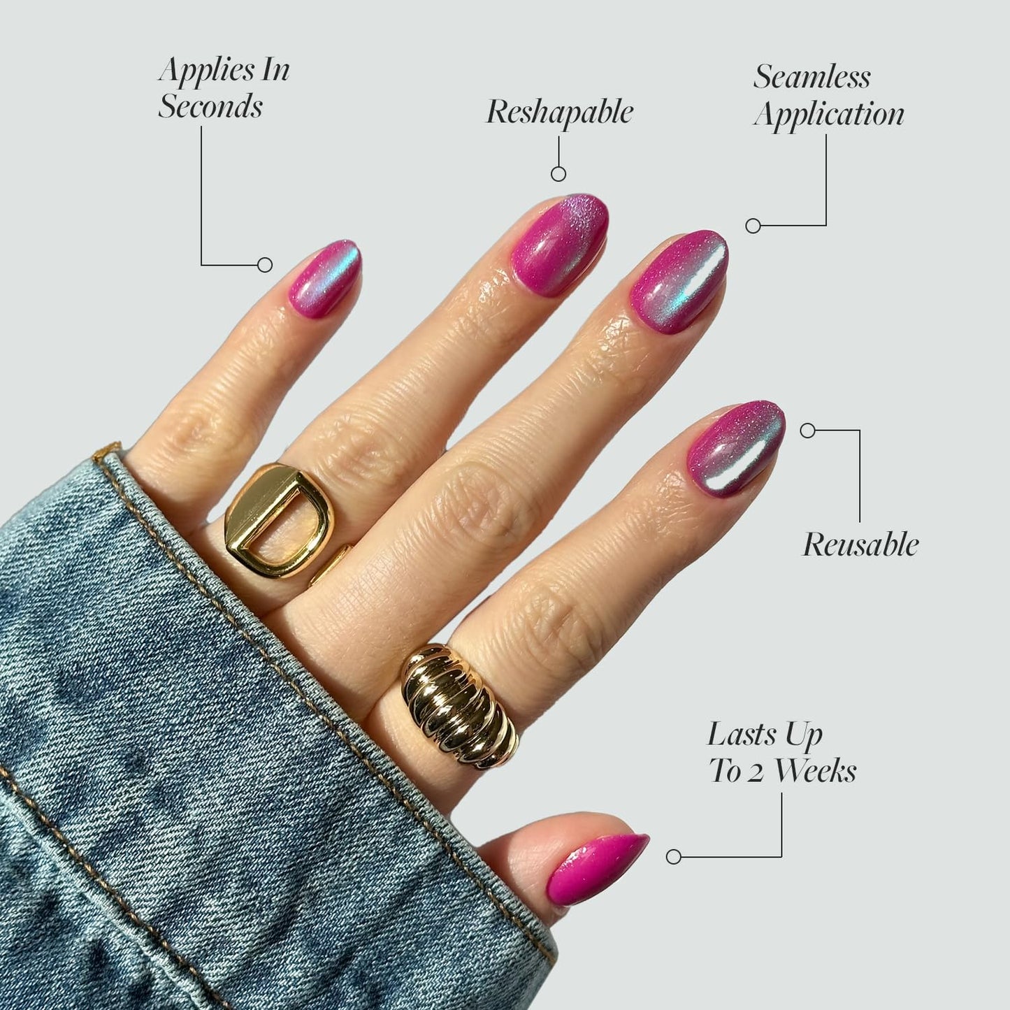Glamnetic Press-On Nails - Berry Fizz | Super Strong Brush On Nail Glue & Nail Adhesive Tabs | Short Oval, Magenta Nails with Velvet Metallic Finish | 15 Sizes - 30 Nail Kit