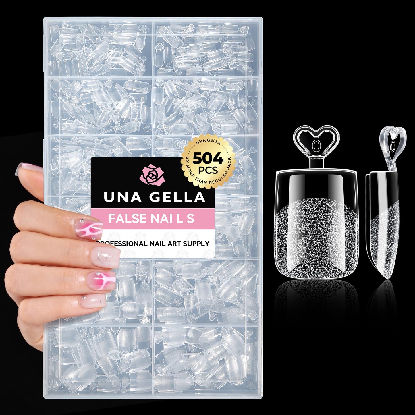 UNA GELLA Extra Short Square Nail Tips 504PCS – XS Sharp Square Pre-Etched Soft Gel Full Cover Acrylic False Nails, Press On Nails for French Style DIY Salon at Home, 12 Sizes