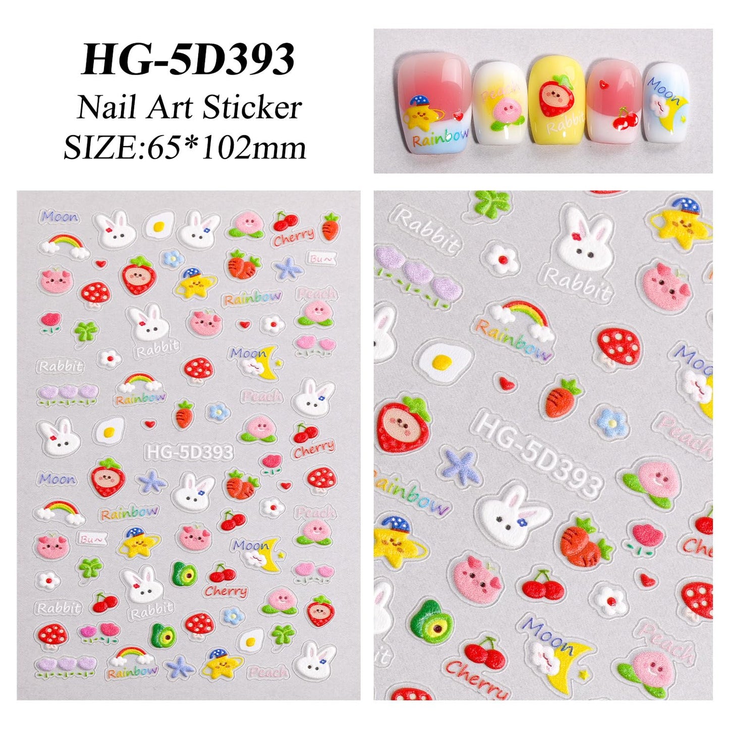 8 Sheets Kids Nail Stickers for Nail Art, 5D Embossed Self-Adhesive Flower Rainbow Dog Fruits Cherry Nail Decals, Cute Nail Supplies Designs Accessories for Women Girls Toddler Manicure DIY Decoration
