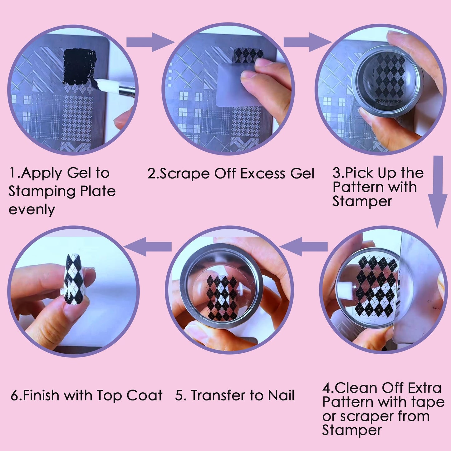 4cm Nail Art Stamper Kit Silicone French Tip Nails Stamp Sticky Nail Stamper with Replacement Heads&Scrapers Nail Art Stamping Nail Printing Tool for Home Manicure Diy (Pink)