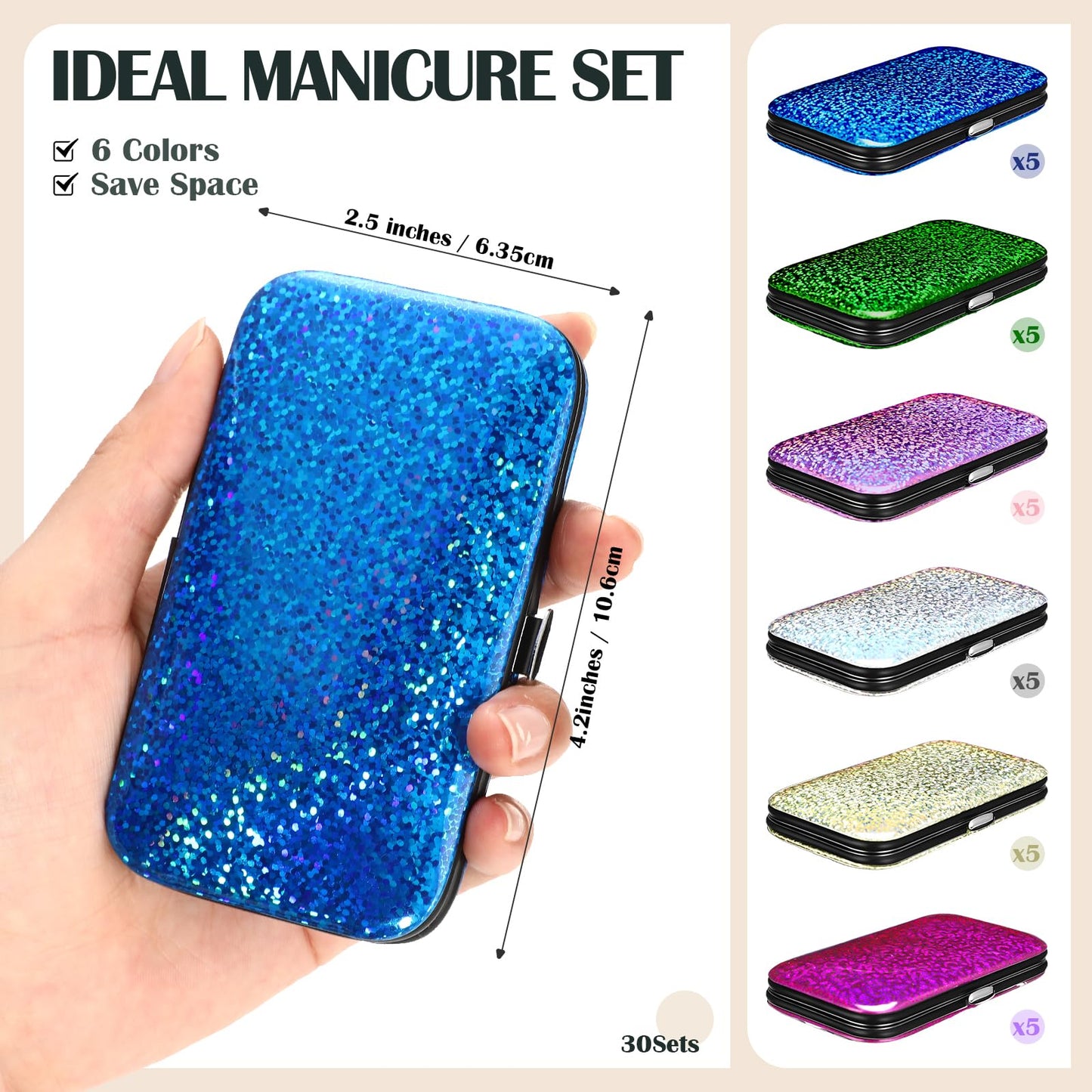 Leriton 30 Sets Bulk Gifts for Women Manicure Set Bulk Professional Nail Care Kit Nail Clippers Kit 8 in 1 Stainless Steel Pedicure Set with Travel Case for Women Men(Bright Glitter)